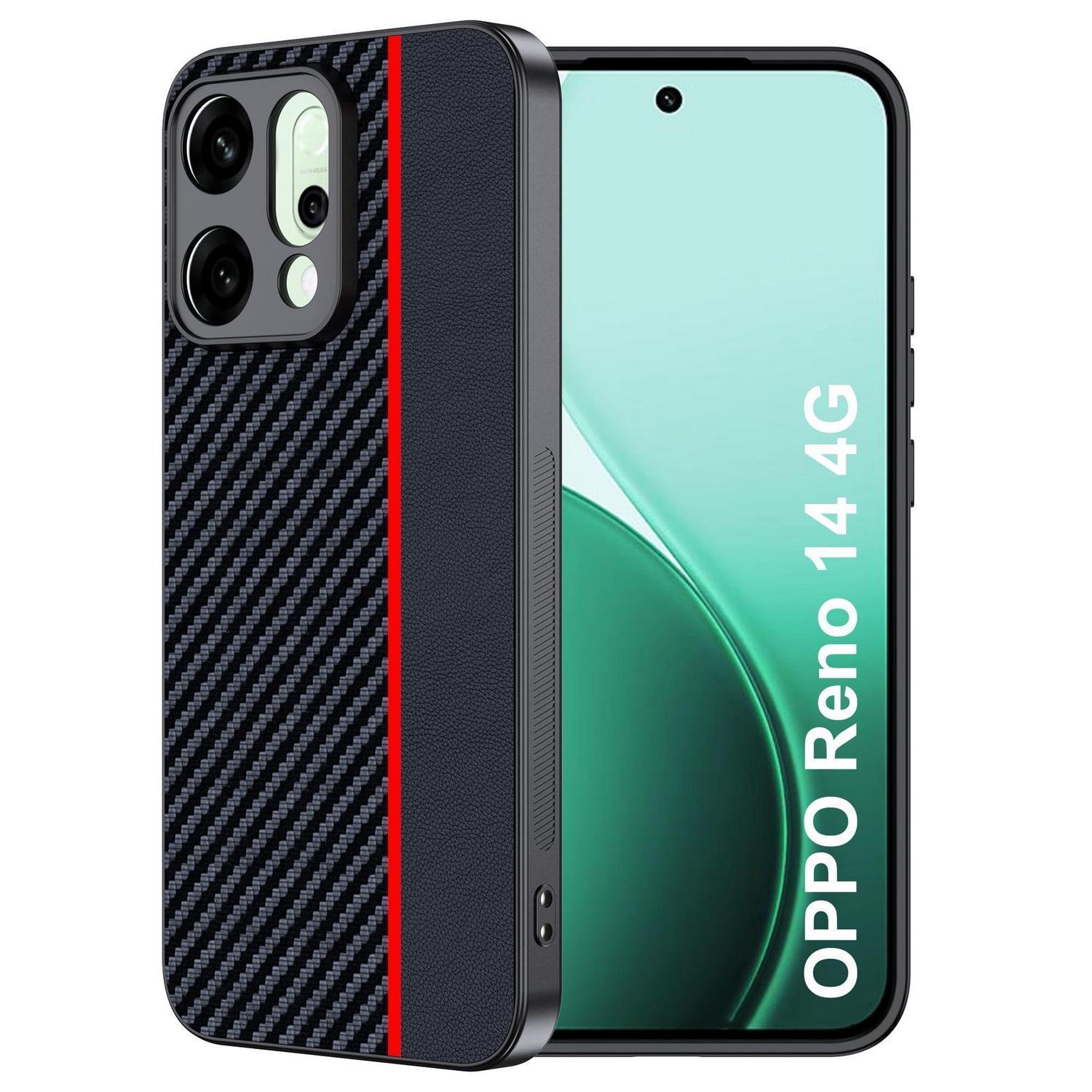 Handyhülle Für Oppo Reno 14 5g – Wasserdicht, Stoßfest, Carbonfaser, Rot/schwarz