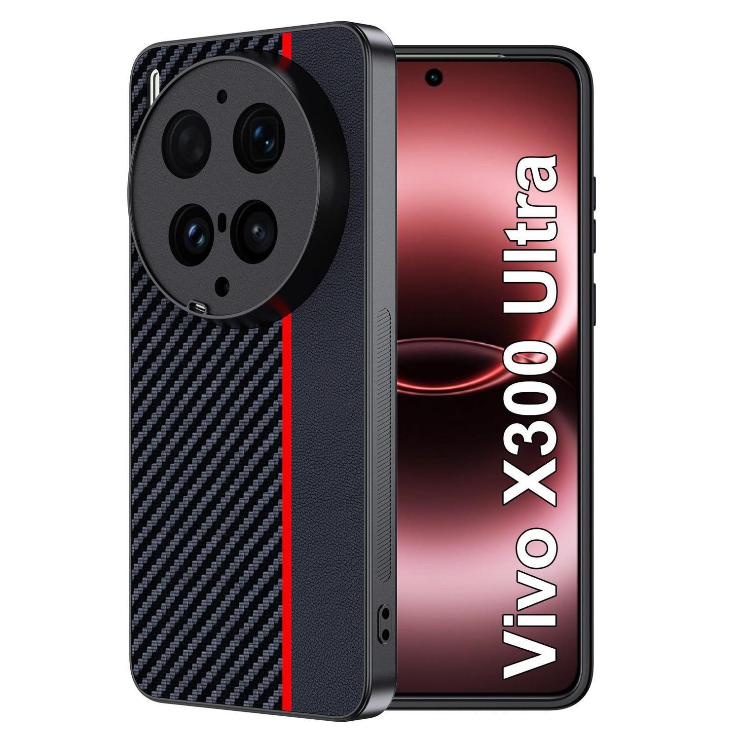 Vivo X300 Ultra Hülle Wasserdicht Stoßfest Carbonfaser Rot Schwarz