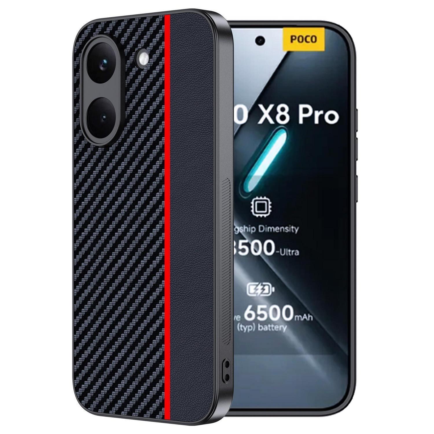 Schutzhülle Poco X8 Pro – Wasserdicht, Stoßfest, Carbonfaser, Rot/schwarz