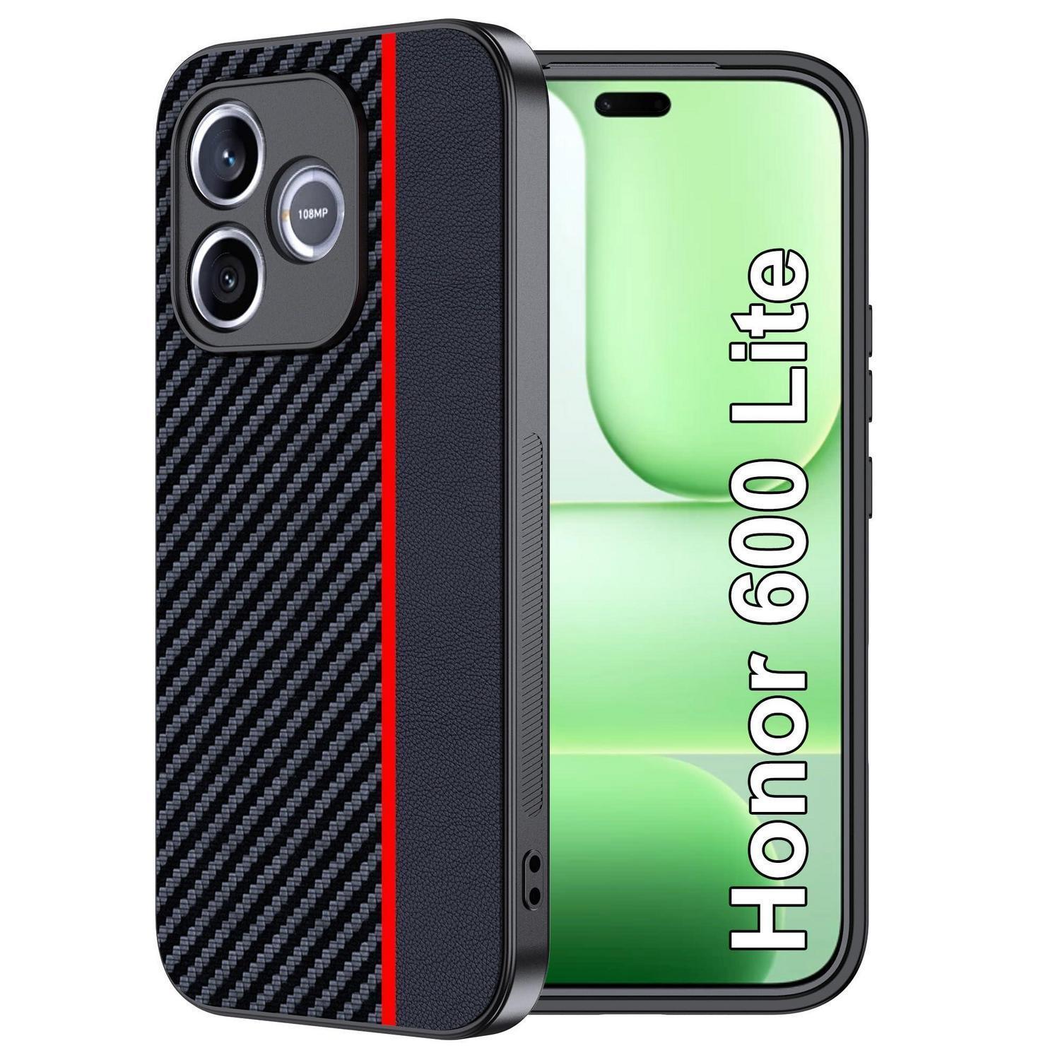 Handyhülle Honor 600 Lite, Stoßfest, Wasserdicht, Carbonfaser, Rot/schwarz