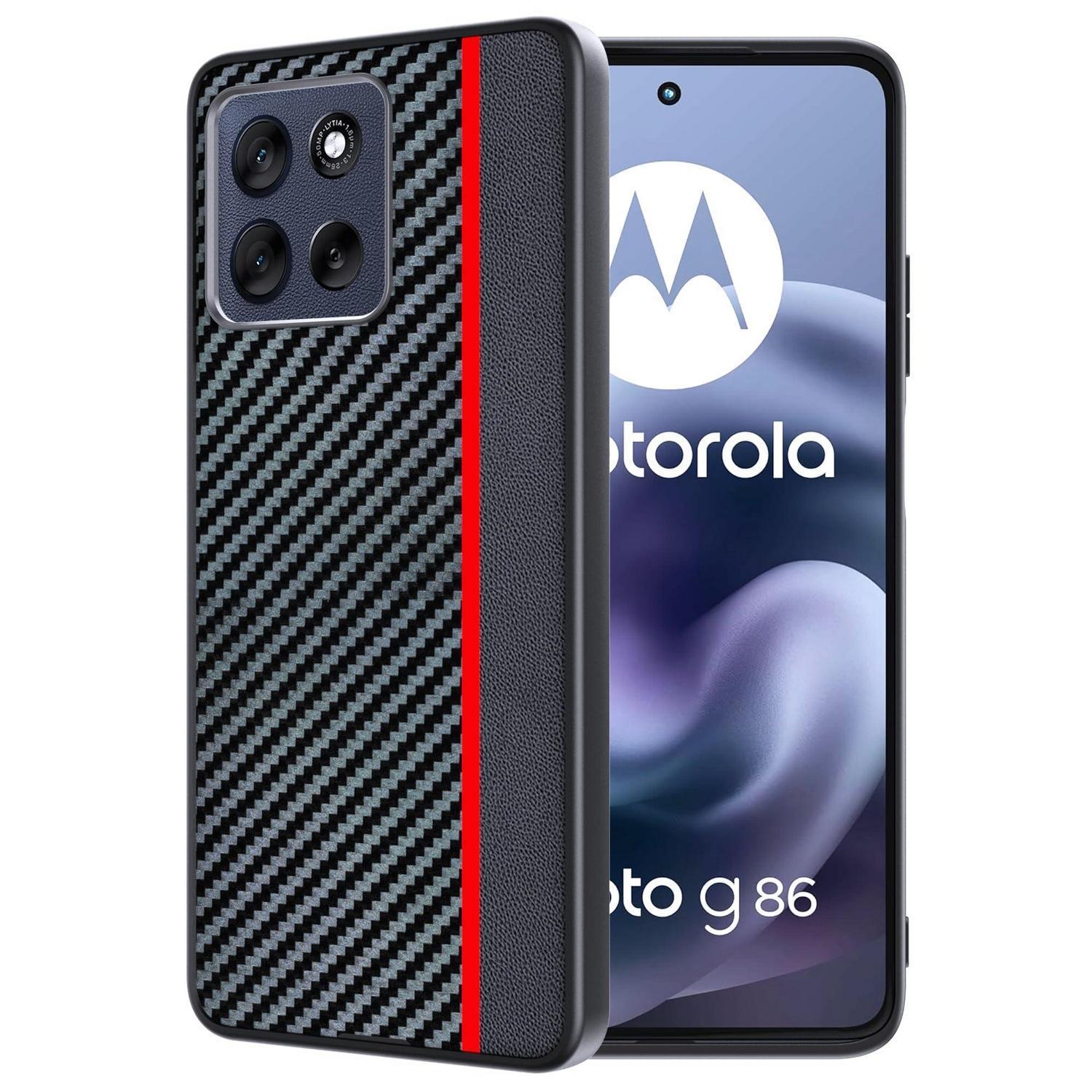 Motorola Moto G86 Hülle Kohlefaser, Wasserdicht & Stoßfest, Rot/schwarz