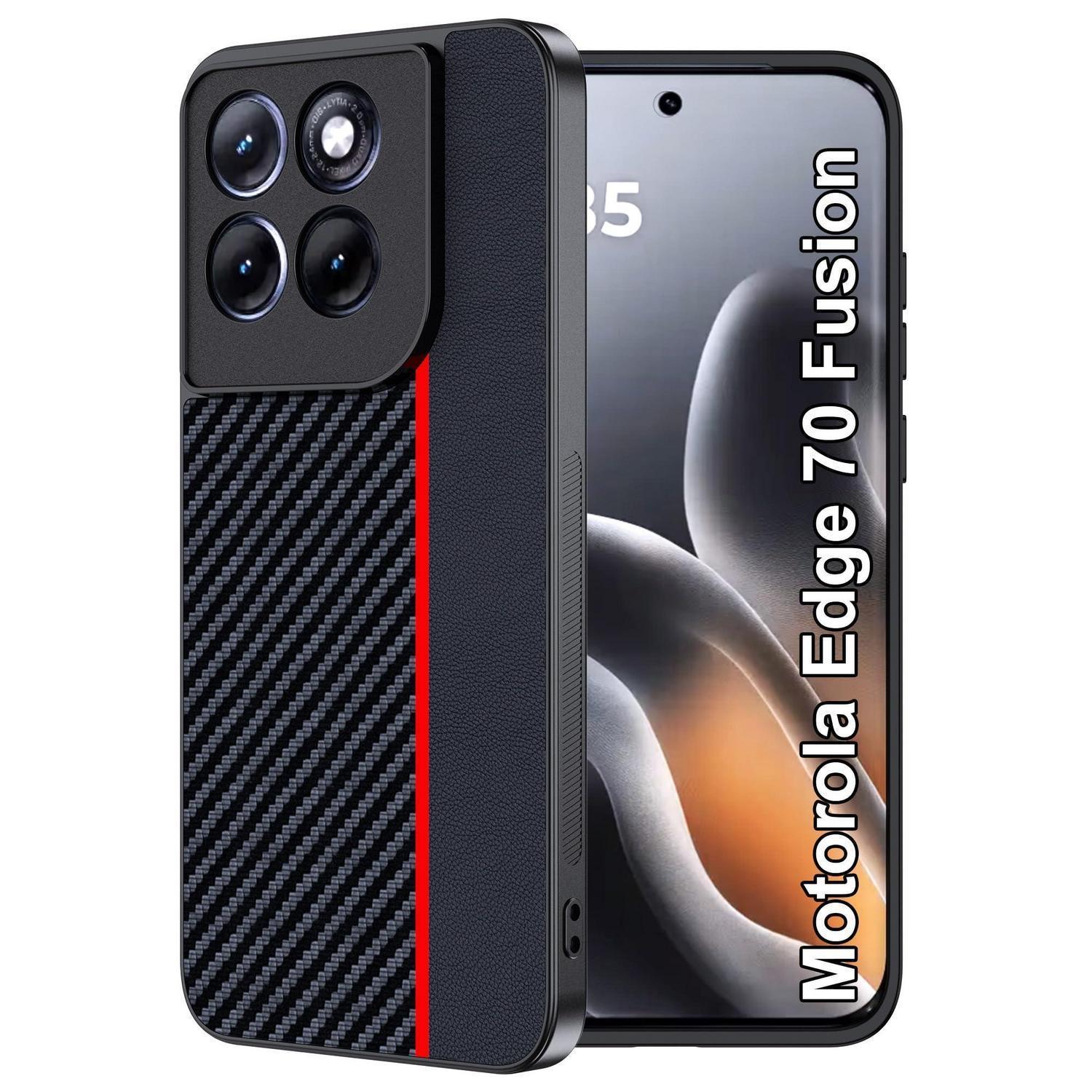 Wasserdichte Schutzhülle Kohlefaser Für Motorola Edge 70 Fusion/70 Fusion+ - Rot & Schwarz