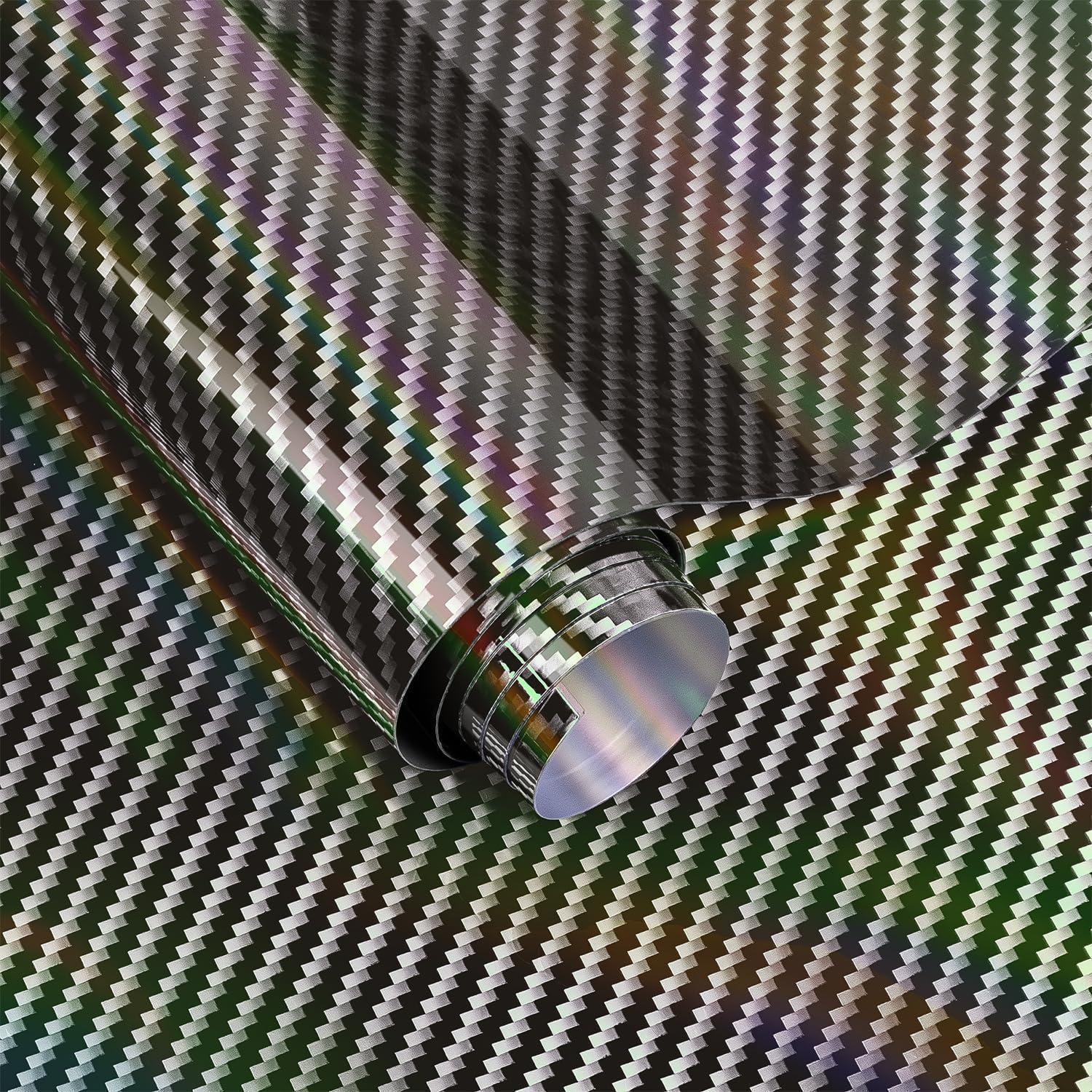 2d Carbonfolie Holografisch Silber 0,3m X 1,5m Mit Luftfreigabe