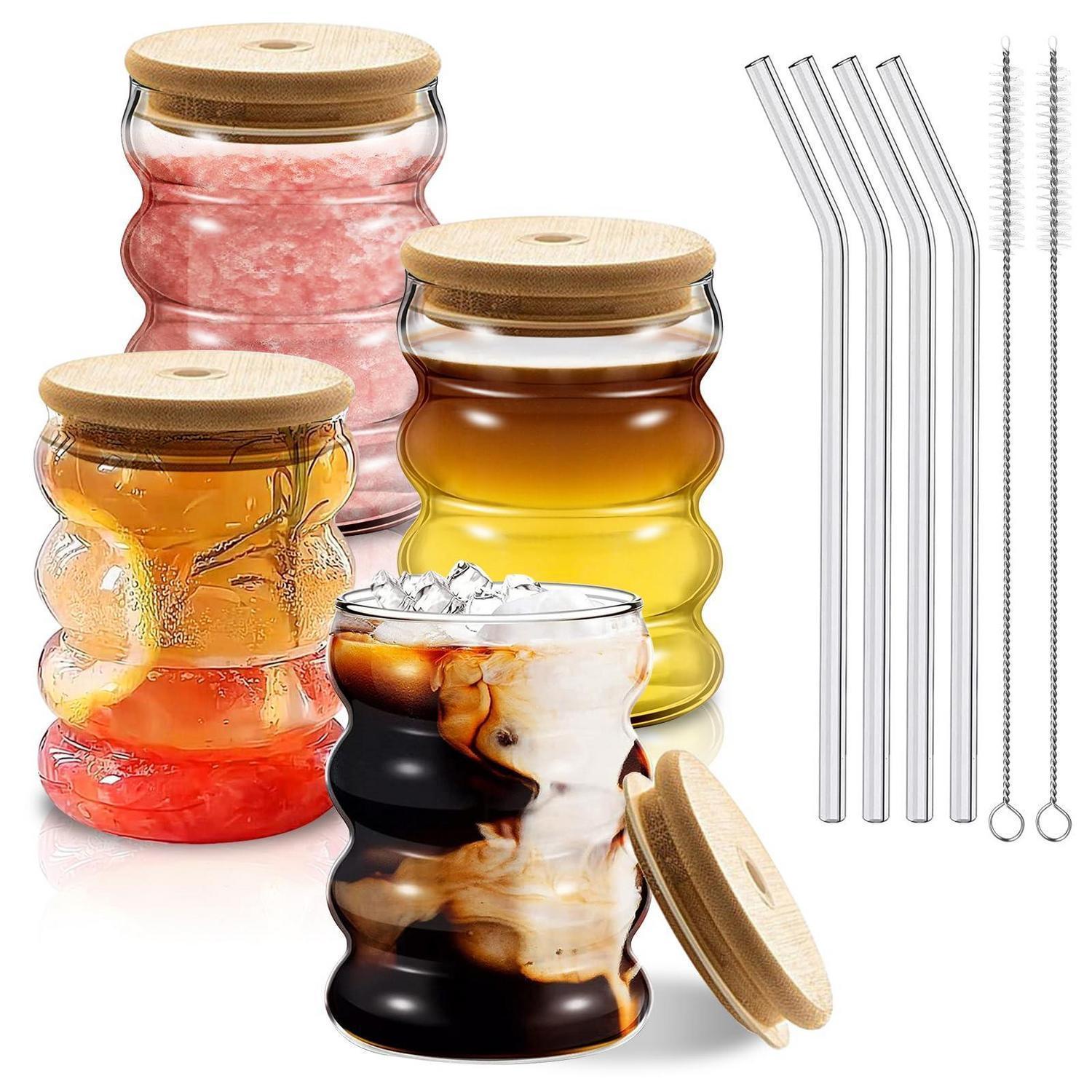 Bubble Gläser Set 4 Stück 350ml Mit Deckel & Strohhalm, Borosilikatglas, Spülmaschinenfest
