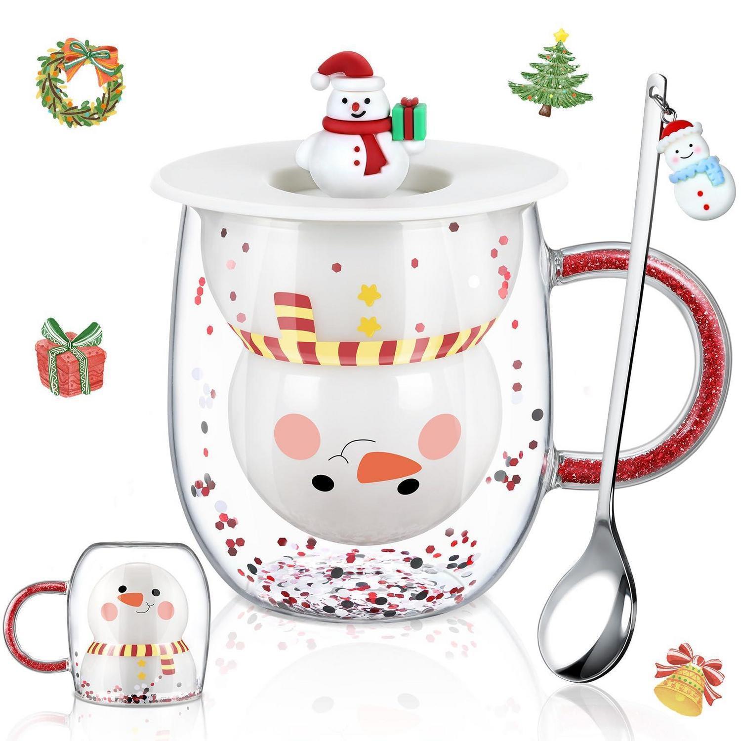 Doppelwandige Schneemann Tasse 240ml Mit Deckel & Löffel Für Weihnachten