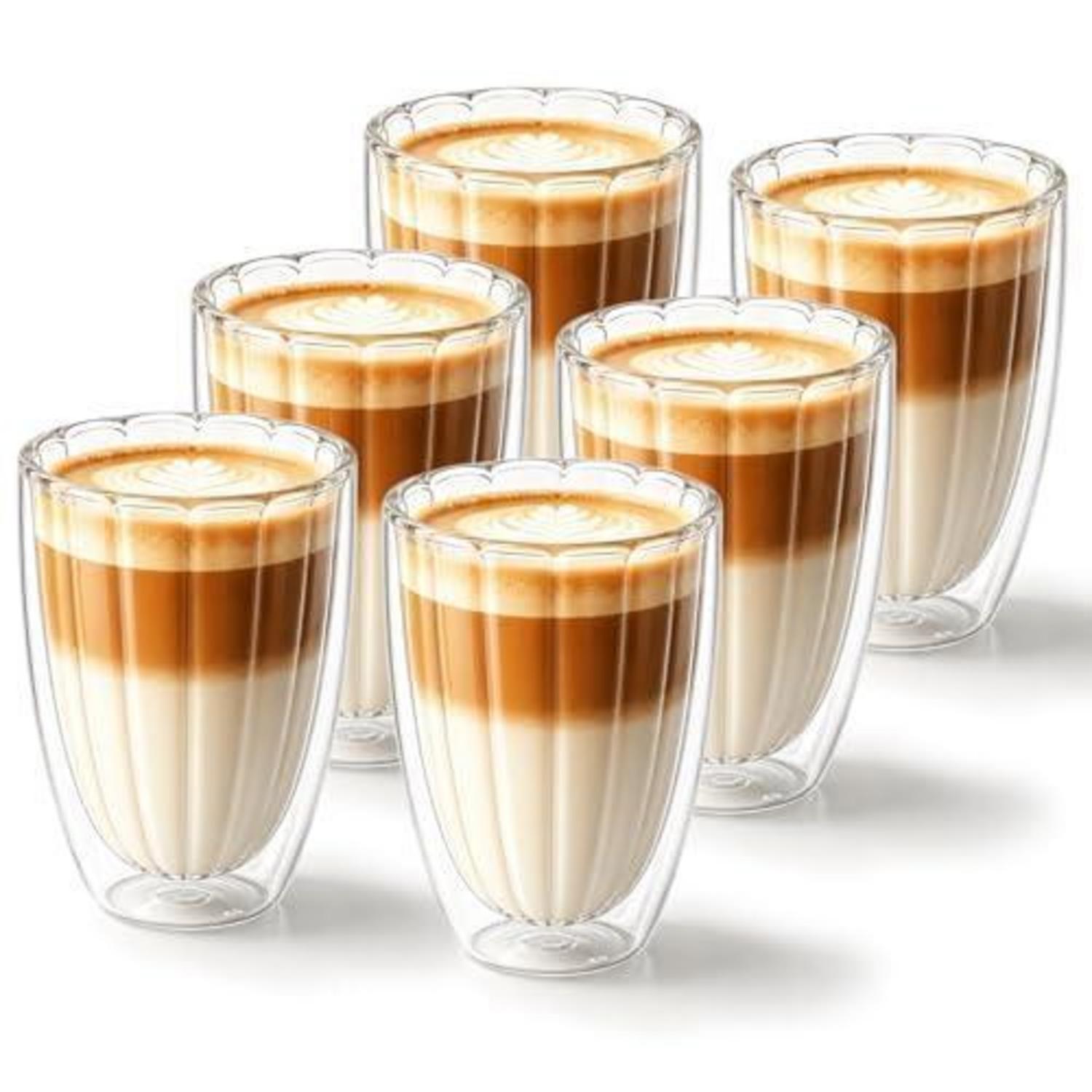 Doppelwandige Latte Macchiato Gläser 6er Set 350ml Borosilikatglas Thermogläser