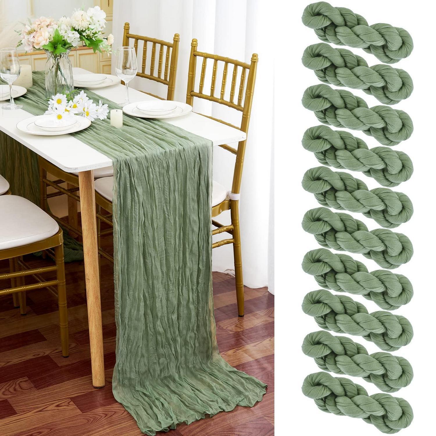10x Tischläufer Salbeigrün 90x300cm Gaze Stoff Für Hochzeiten & Partys