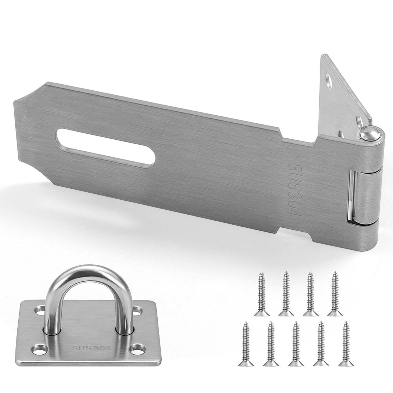 4 Zoll Vorhängeschloss Haspe Edelstahl Mit 9 Schrauben, Silber & Schwarz