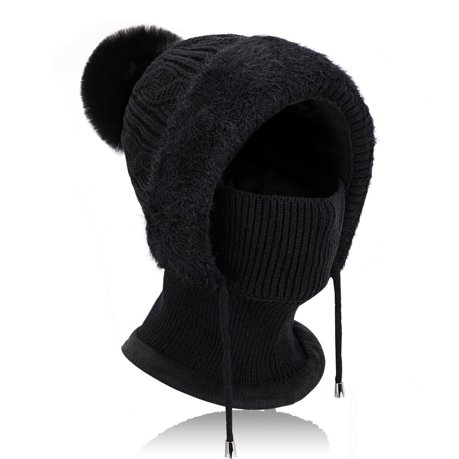 Damen Wintermütze 3-in-1 Beanie Mit Halswärmer Und Gesichtsmaske, Warm Gefüttert