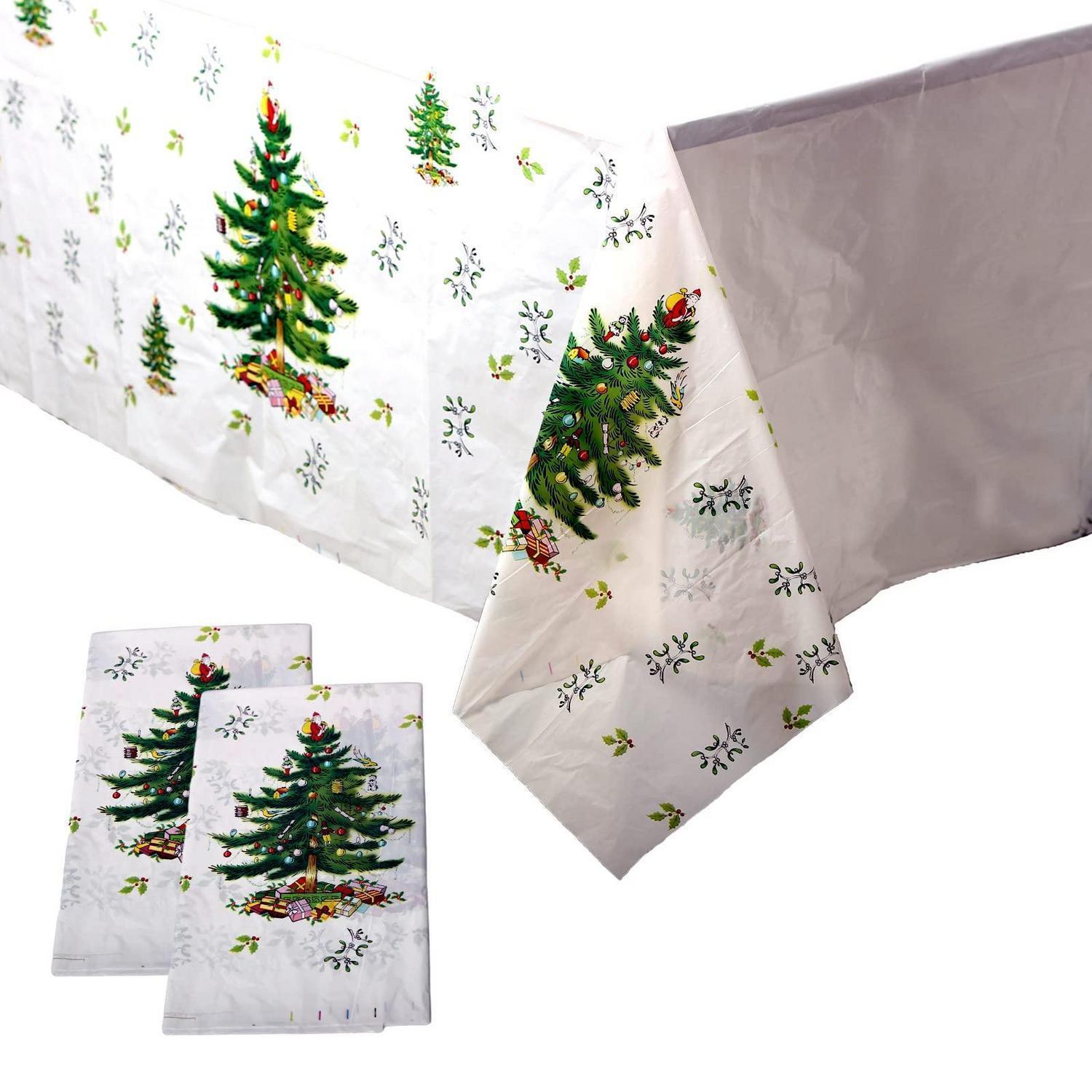 2er Set Weihnachtliche Tischdecke 108x180 Cm Kunststoff, Wasserdicht, Weihnachtsbaum-motiv