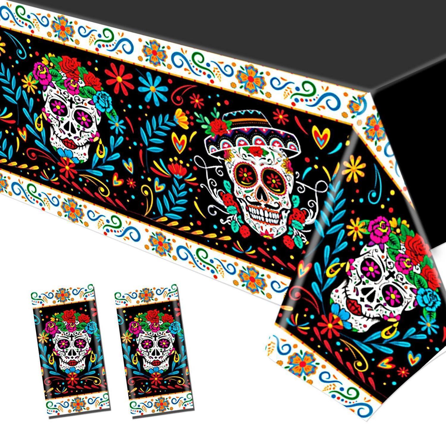 2er Set Dia De Los Muertos Tischdecke, Einweg, Wasserdicht, 220x130cm