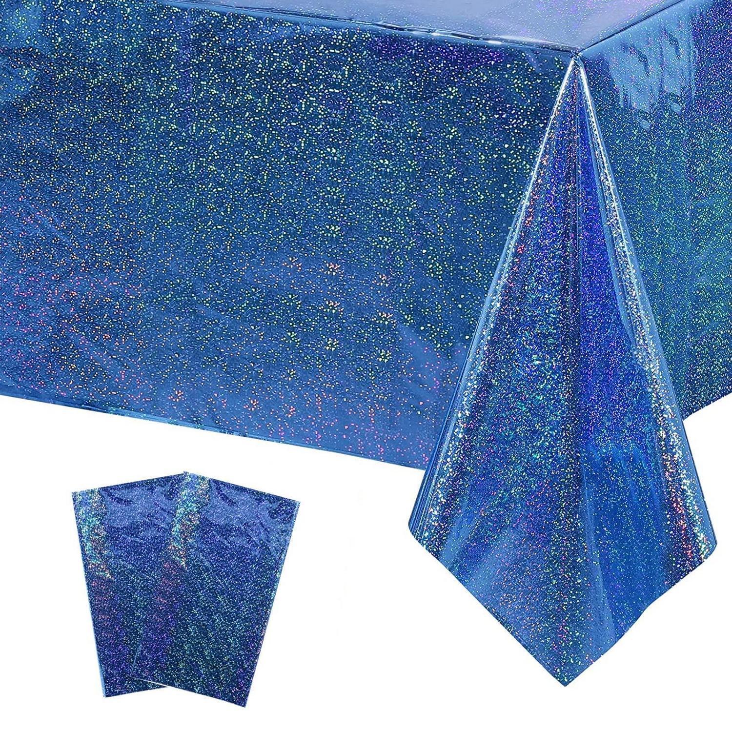 2er Pack Glitzer Tischdecke Blau 137x274cm Einweg Wasserdicht Für Party Deko