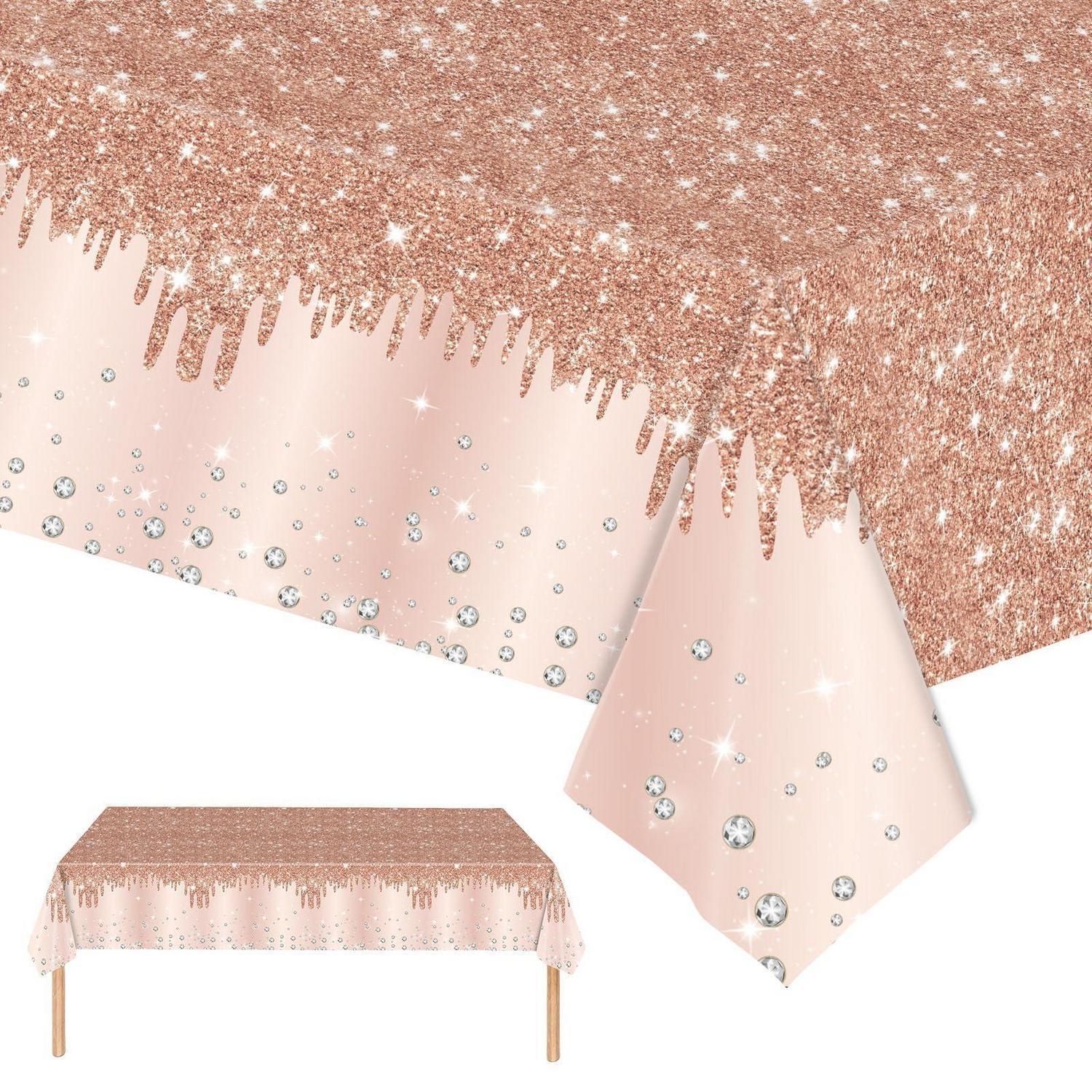 2x Einweg-tischdecke Roségold Glitzer 137x274 Cm Rechteckig Für Partys
