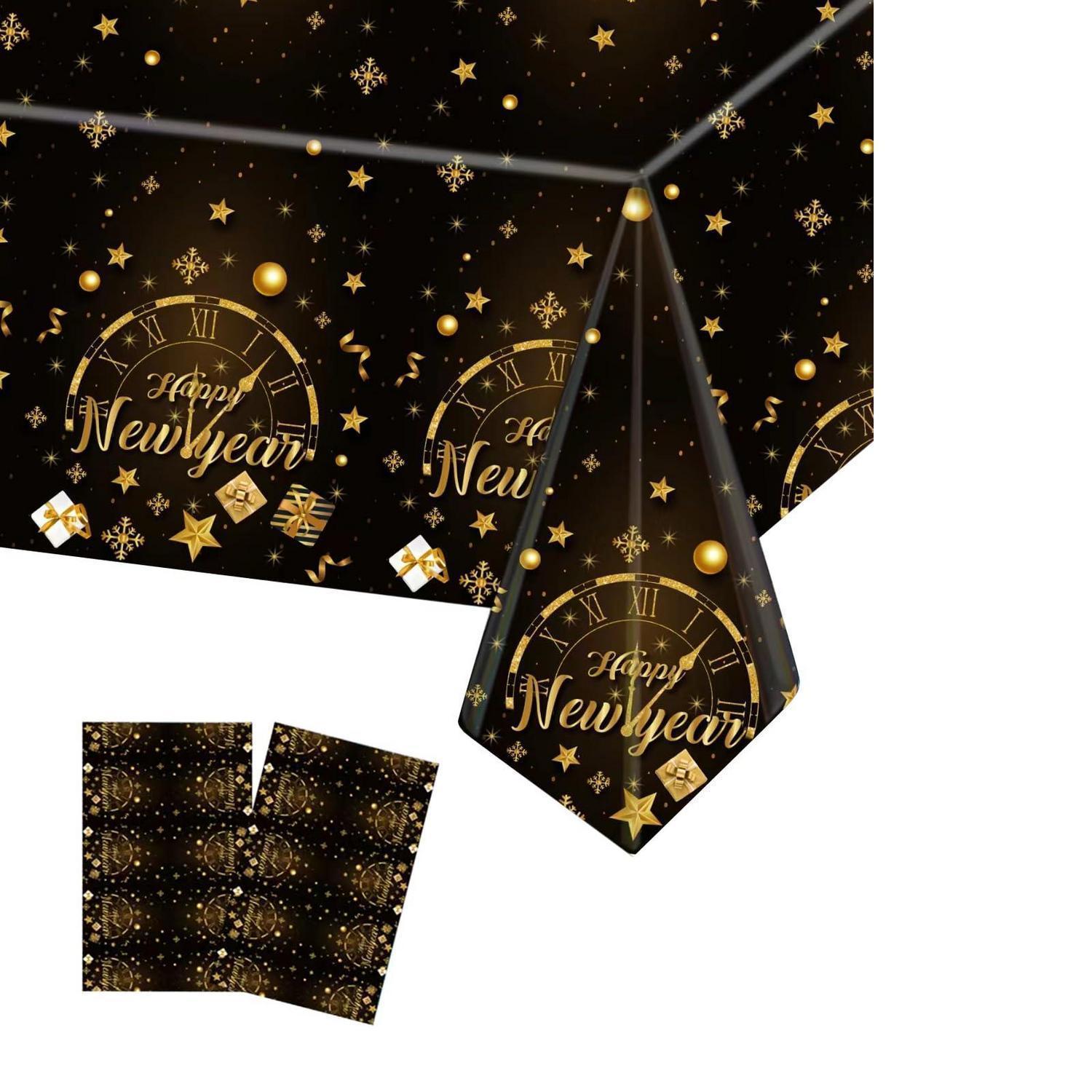 2er Set Einweg-tischdecken Für Silvester, Schwarz-gold, 137x274cm