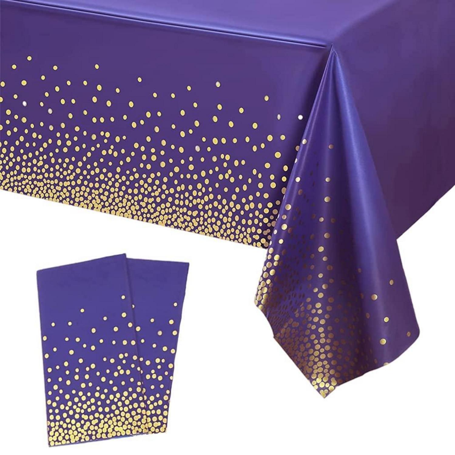 2er Set Einweg Tischdecke Violett Gold Punkte 137x274cm Kunststoff Wasserdicht Für Party