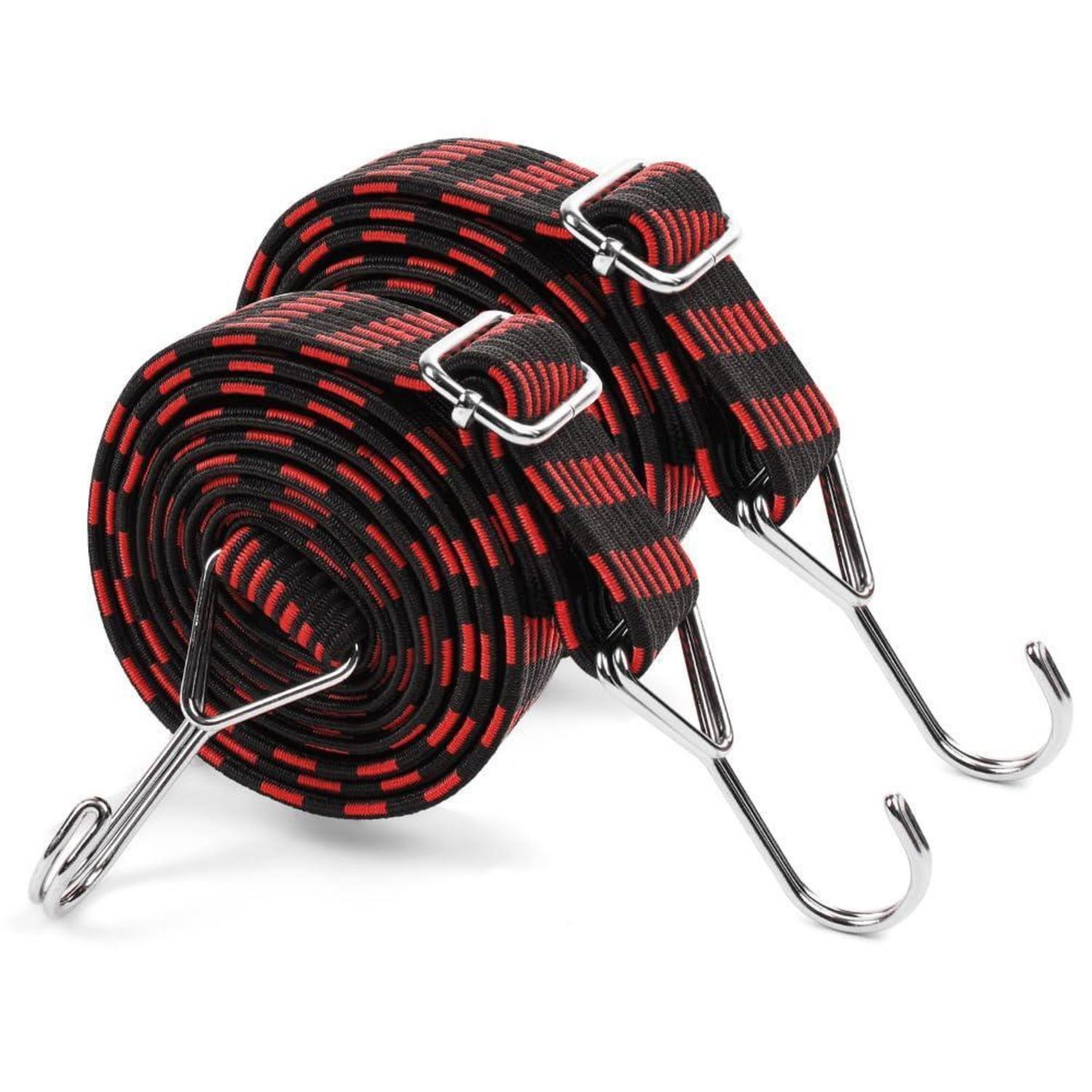 Spanngummi Mit Haken, 2m X 3cm, 2 Stück, Schwarz & Rot