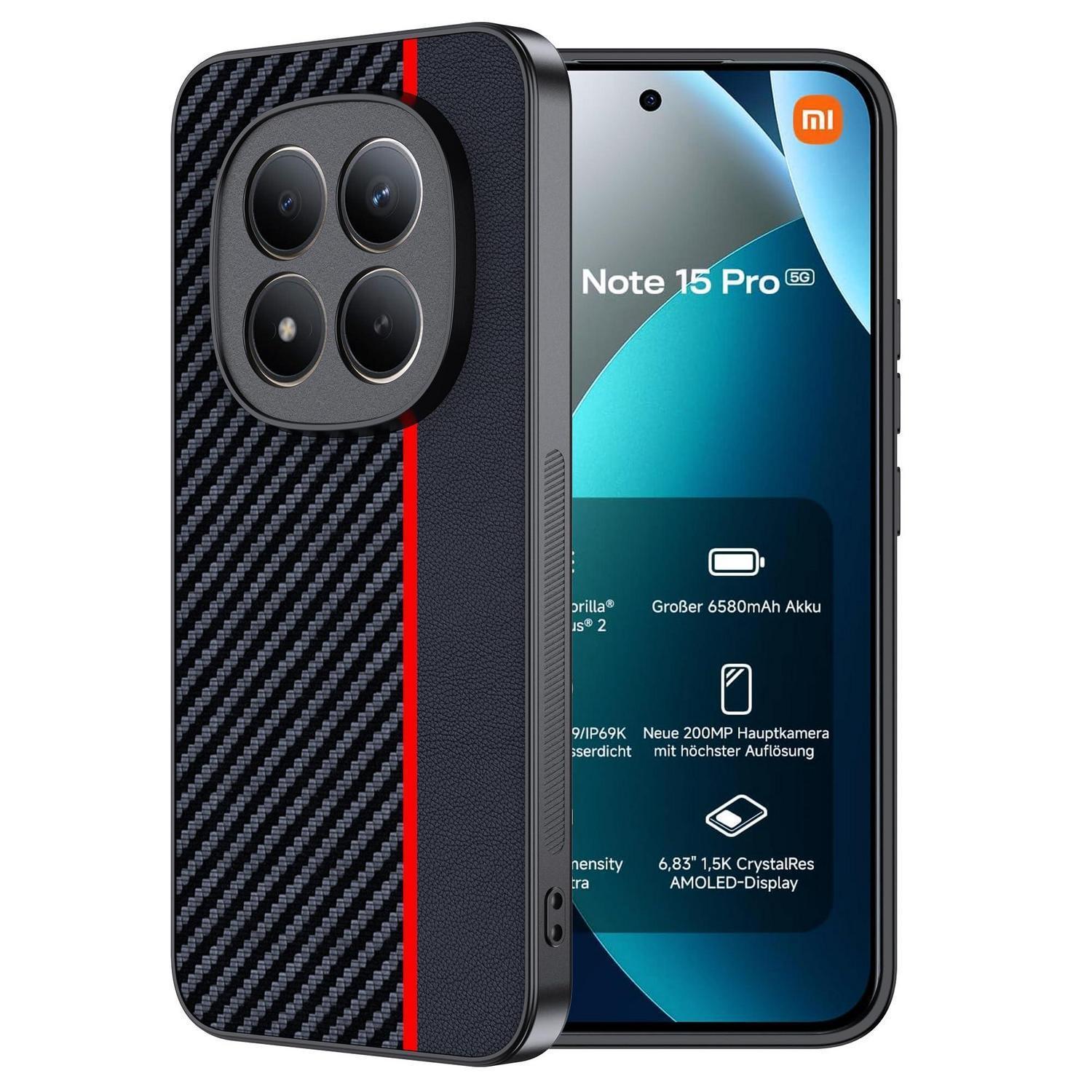 Schutzhülle Redmi Note 15 Pro 5g, Wasserdicht & Stoßfest, Carbonfaser, Rot/schwarz