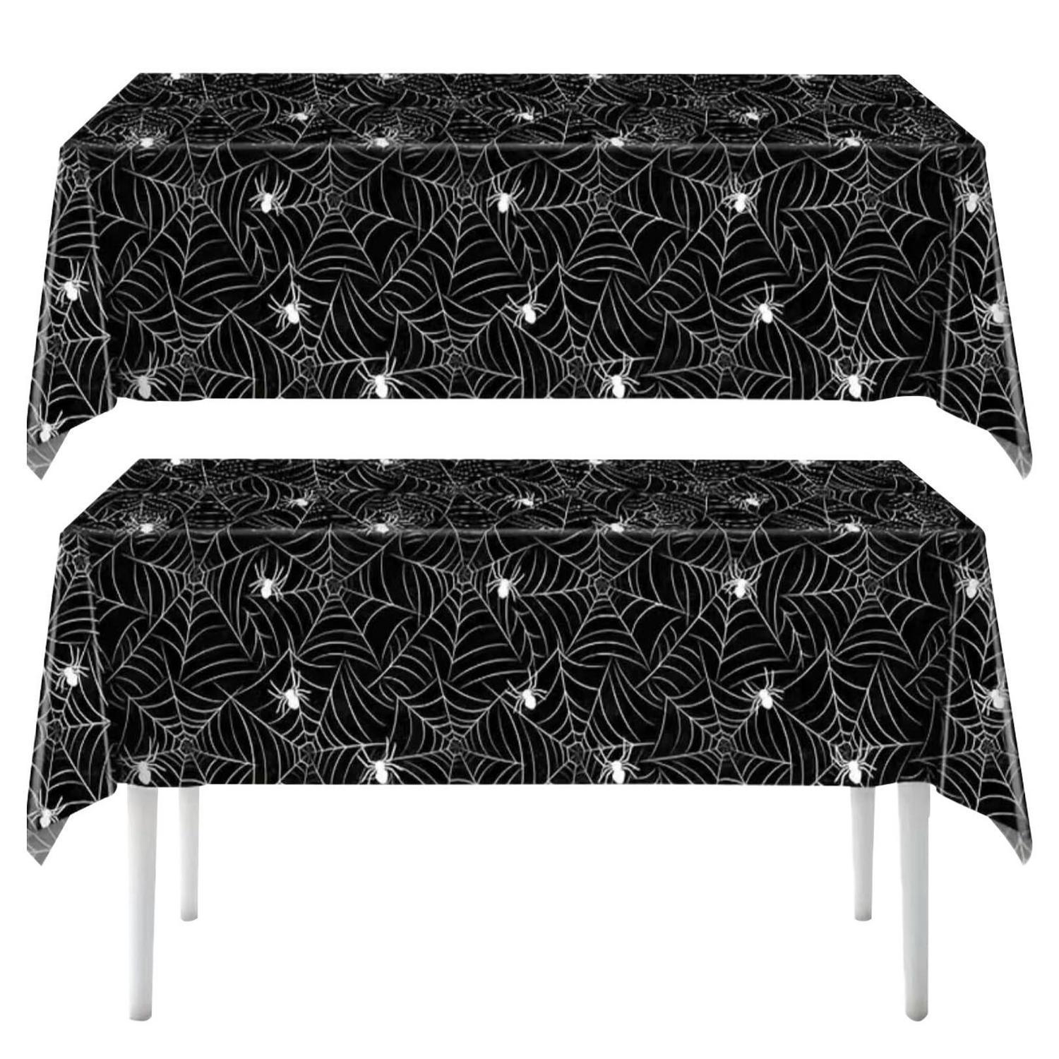 2er Set Halloween Tischdecke Spinnennetz 137x274cm Schwarz Einweg Tischdeko Party