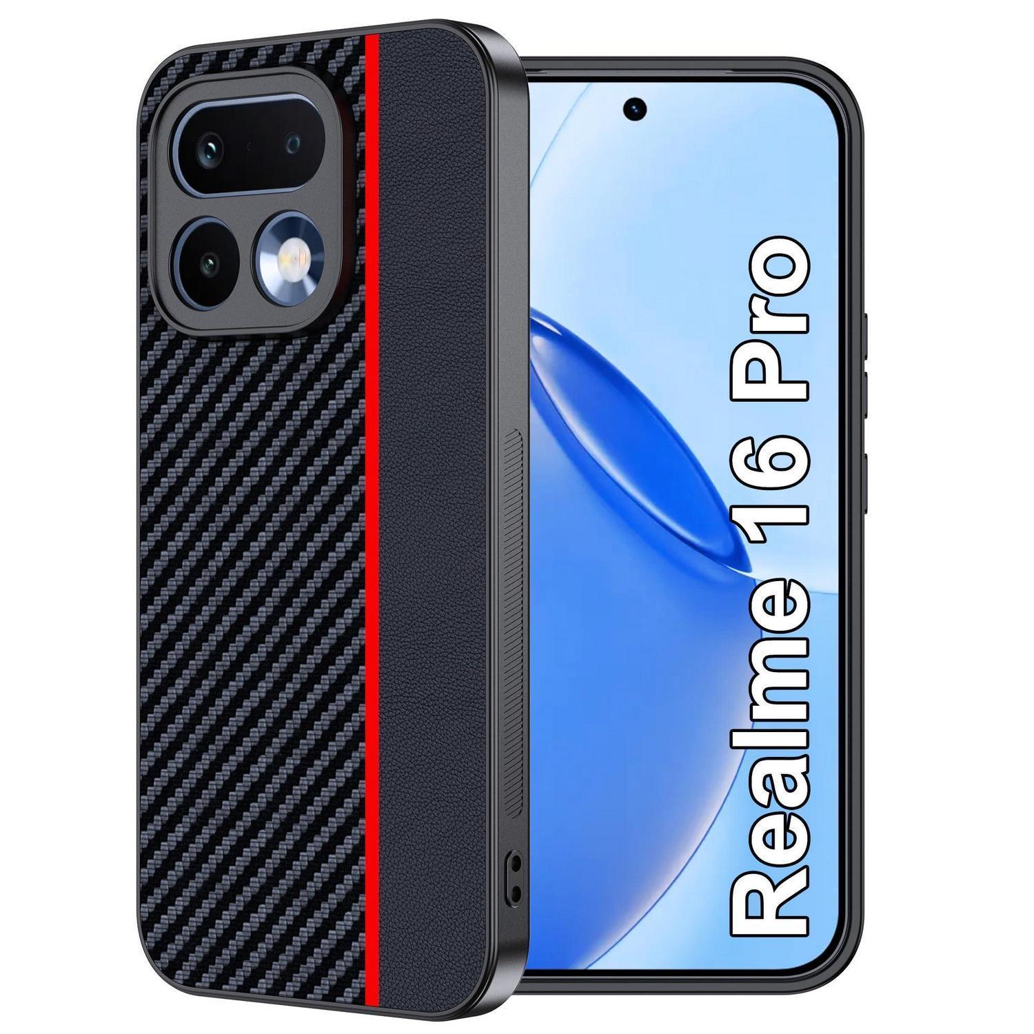 Realme 16 Pro Hülle Kohlefaser, Wasserdicht & Stoßfest, Rot/schwarz