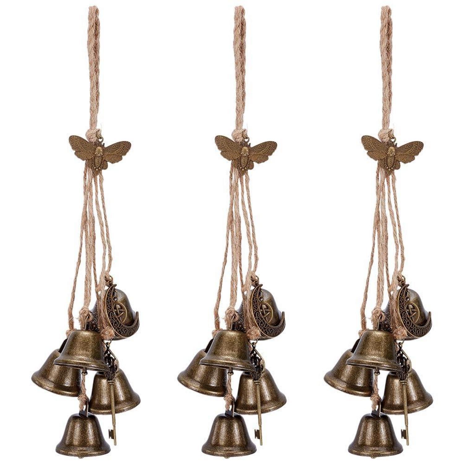 3er Set Hexenglocken Für Türklinken, Antik Bronze Windspiel Mit Magischen Schlüsseln