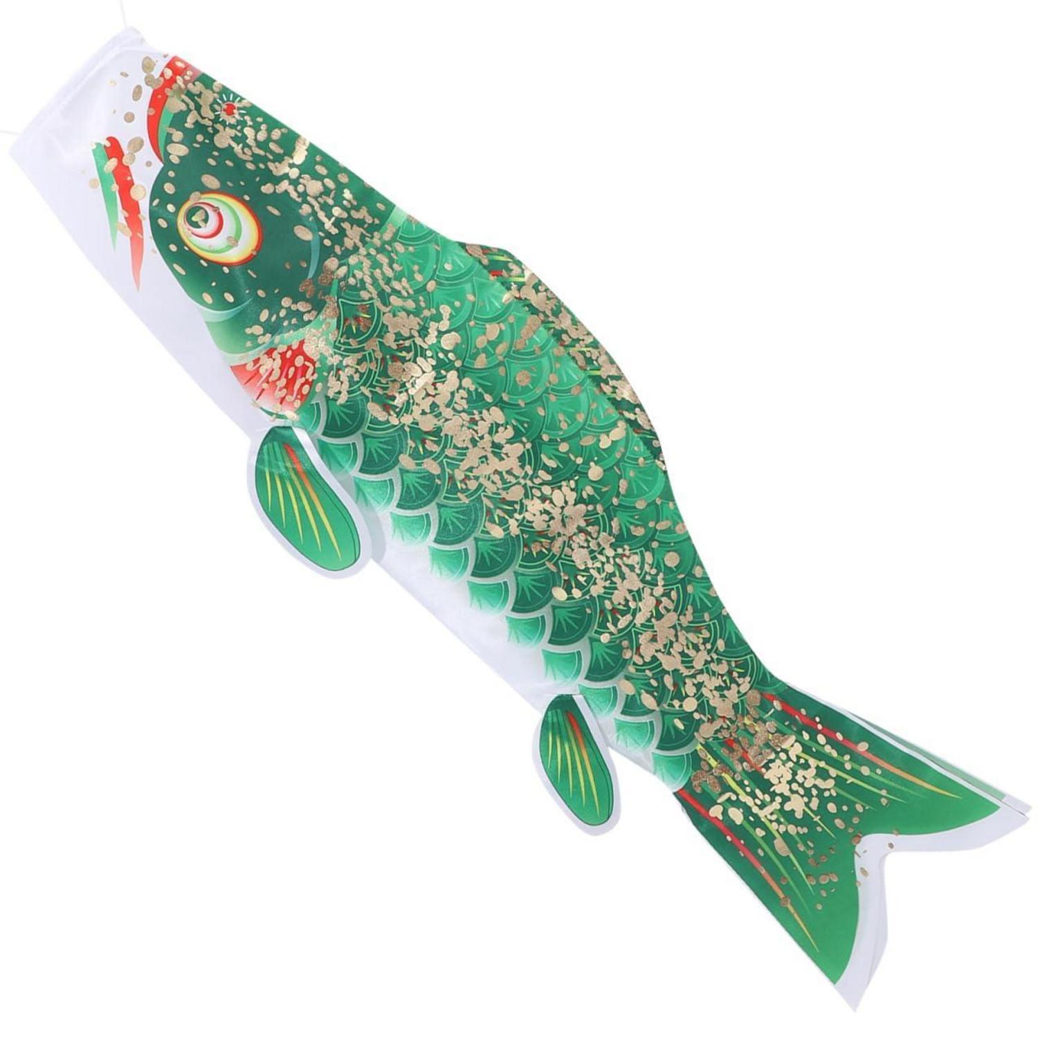 Japanische Karpfen Windsock Flagge Grün 66cm Wetterfest 3d Design Goldprägung