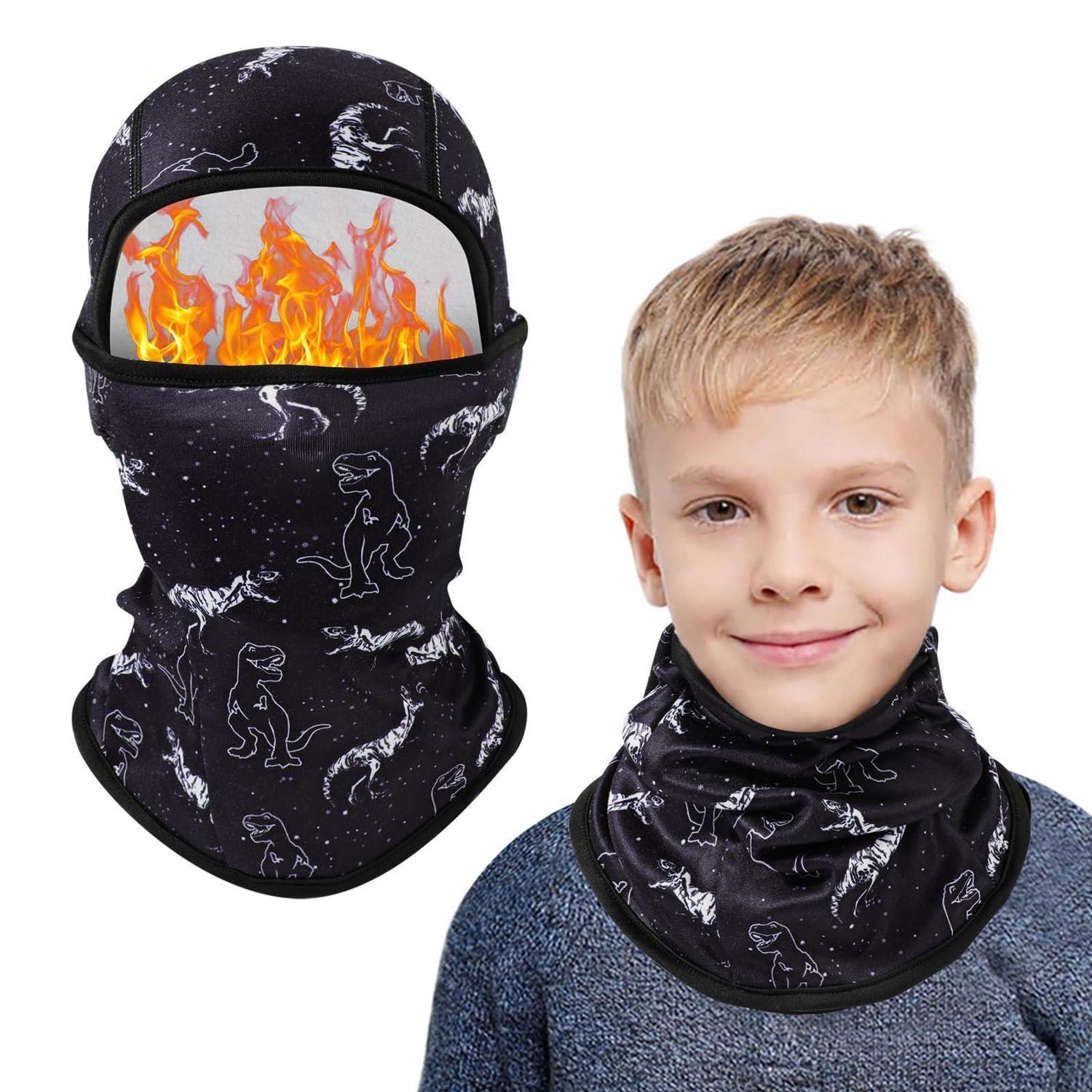 Kinder Sturmhaube Winter Warm Winddicht Mit Dinosaurier Motiv Für Jungen & Mädchen 2-8 Jahre