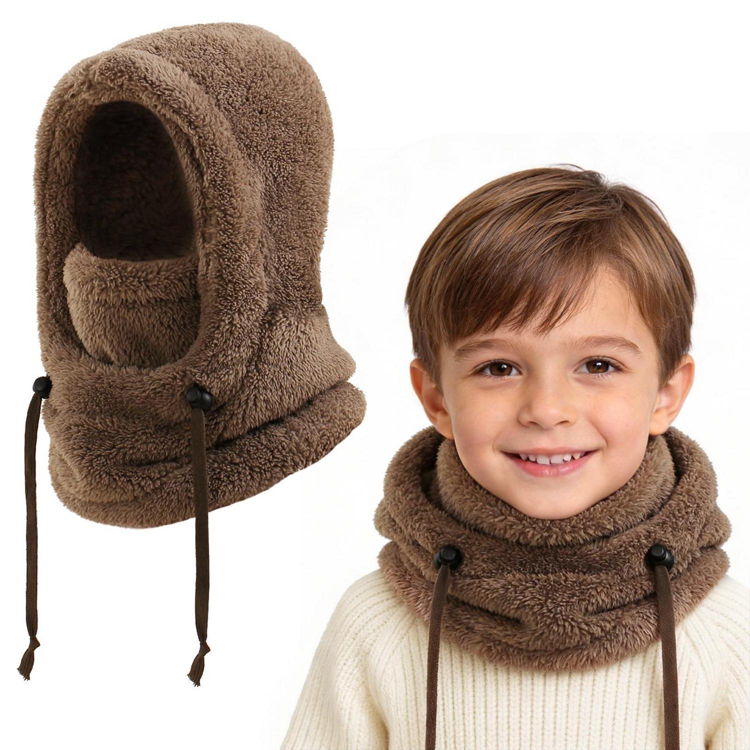 Kinder Sturmhaube Thermo Fleece 3-10 Jahre, Winddicht Warm, Braun