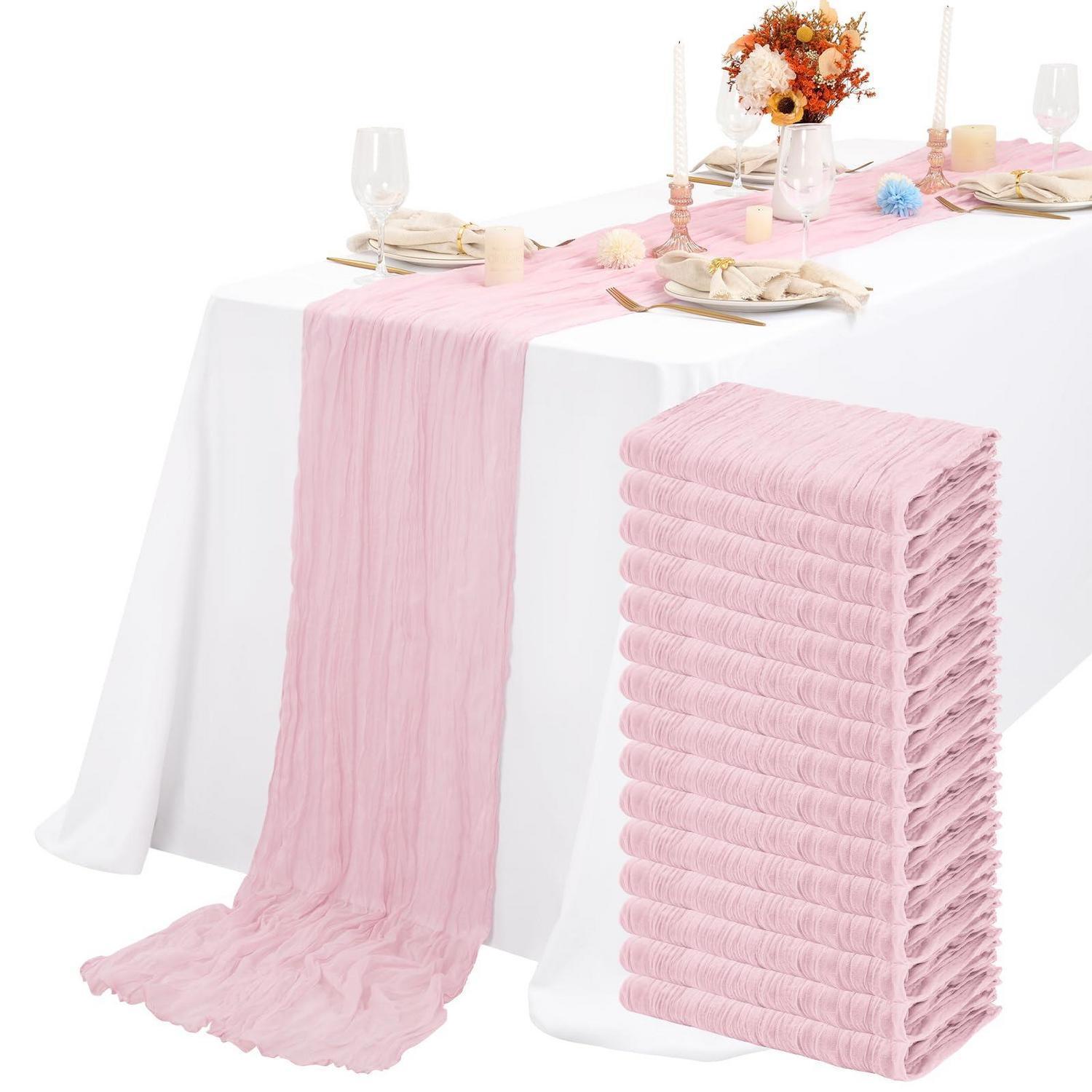 15x Baby-rosa Käsetuch Tischläufer 55x300cm, Boho Gaze Stoff Für Hochzeiten