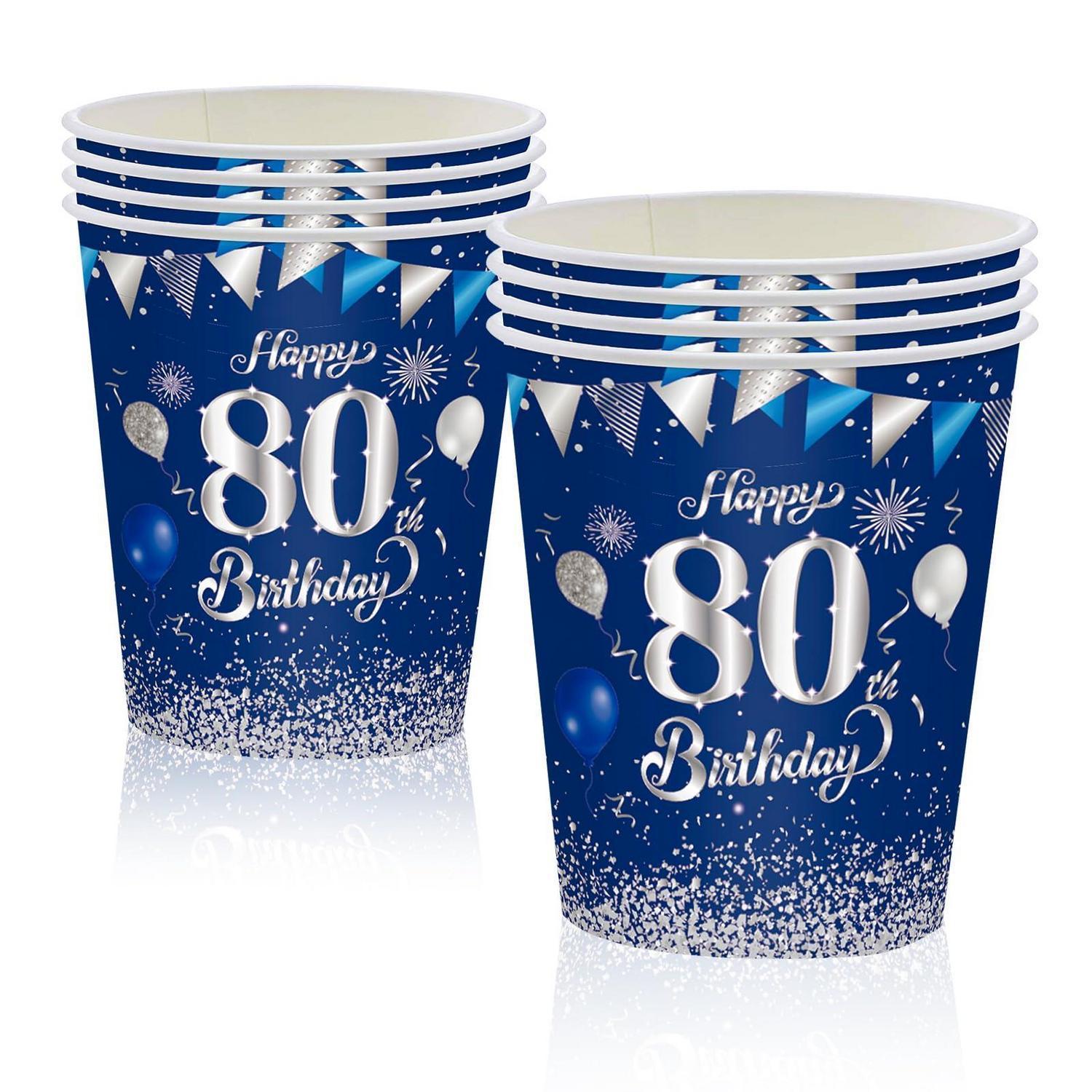 80 Geburtstag Papierbecher Blau Silber 16 Stück 250ml Für Party Deko