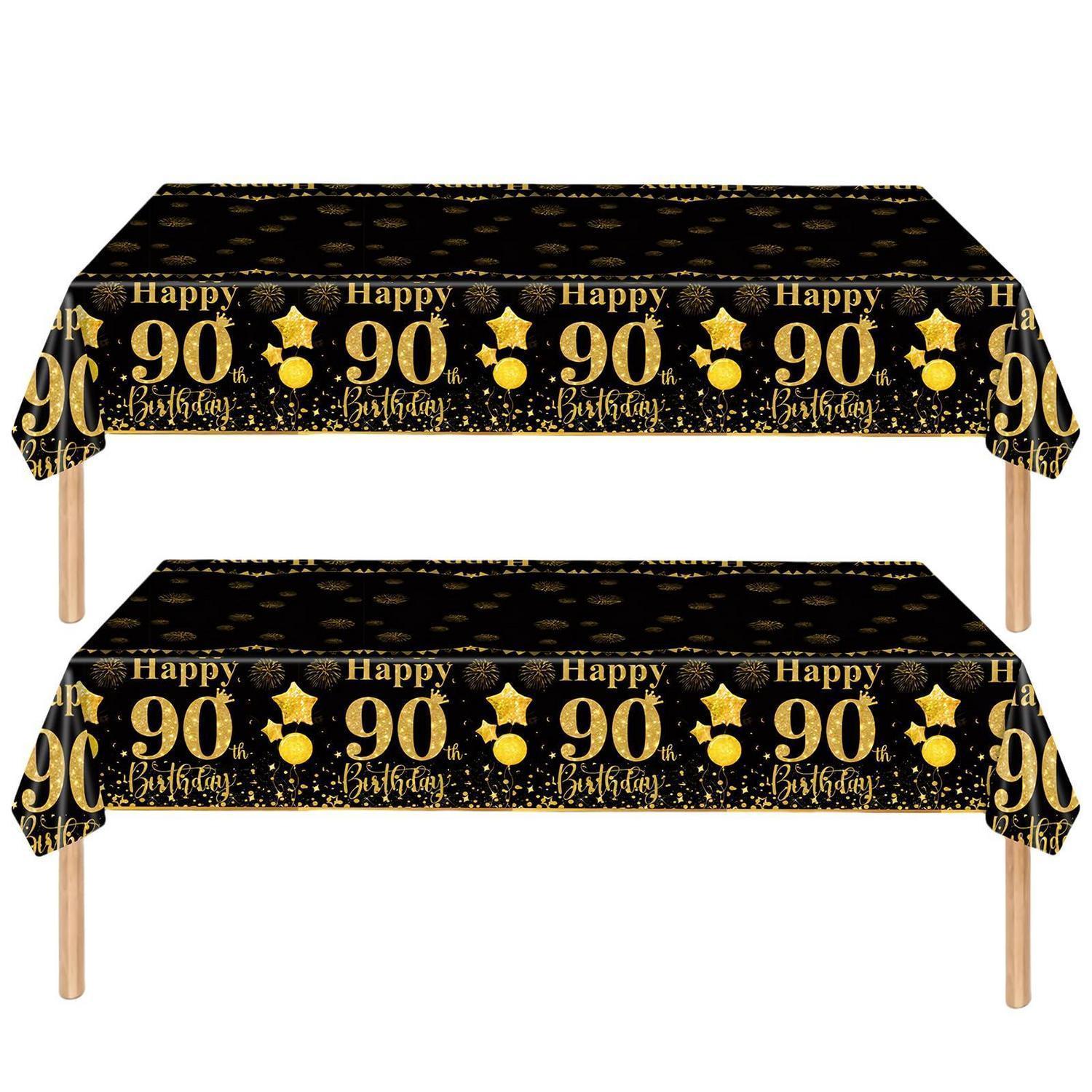 2er Set Tischdecke 90. Geburtstag Schwarz Gold 137x274cm Einweg Partydeko