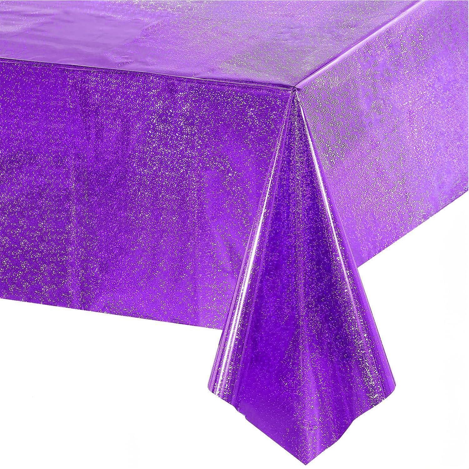 Party Tischdecke Lila Glitzer 137x274cm - Einweg Folien Tischdecke Für Geburtstage & Mottopartys