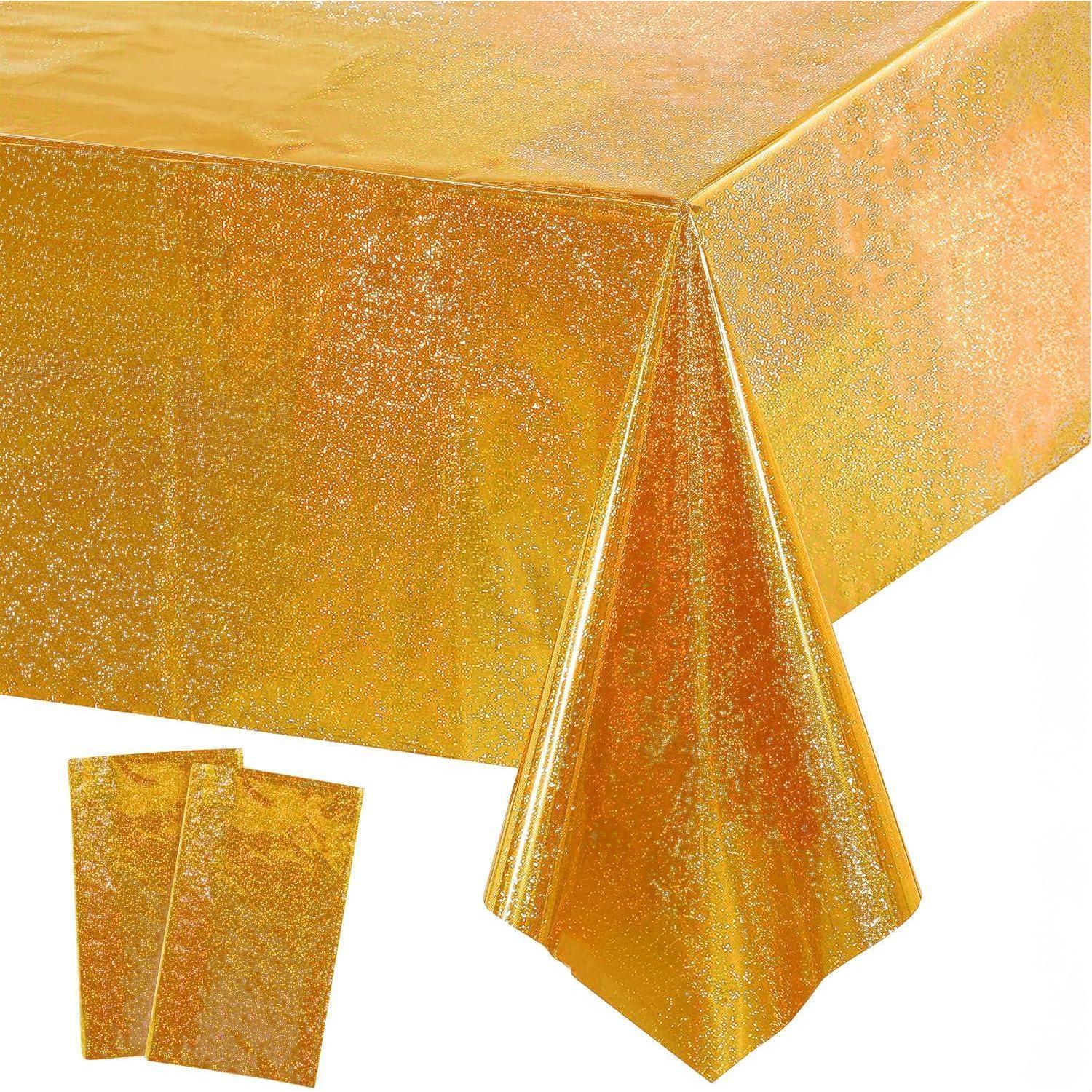 Party Tischdecke Gold Glitzer 2 Stück - Einweg Folien Tischdeko Für Geburtstag & Feiern