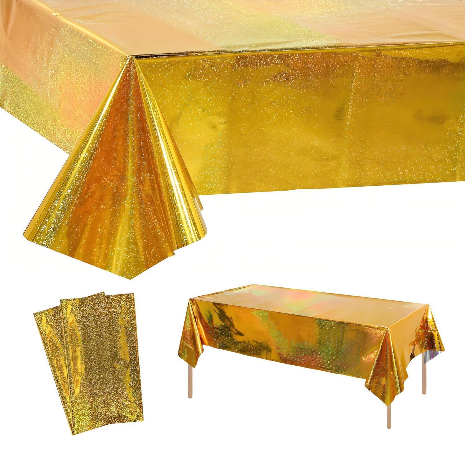 2er-pack Gold Party Tischdecke Glitzer 137x274cm, Wasserabweisend, Einweg