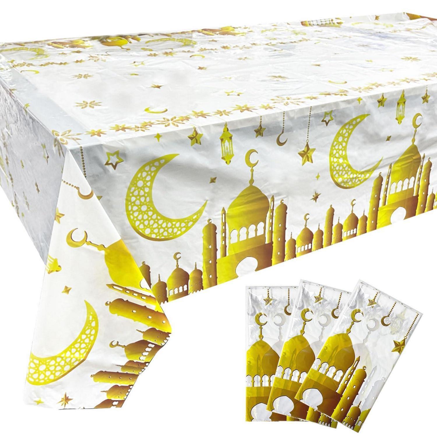Ramadan Tischdecke 130x220cm Weißgold 3 Stück Eid Mubarak Dekoration