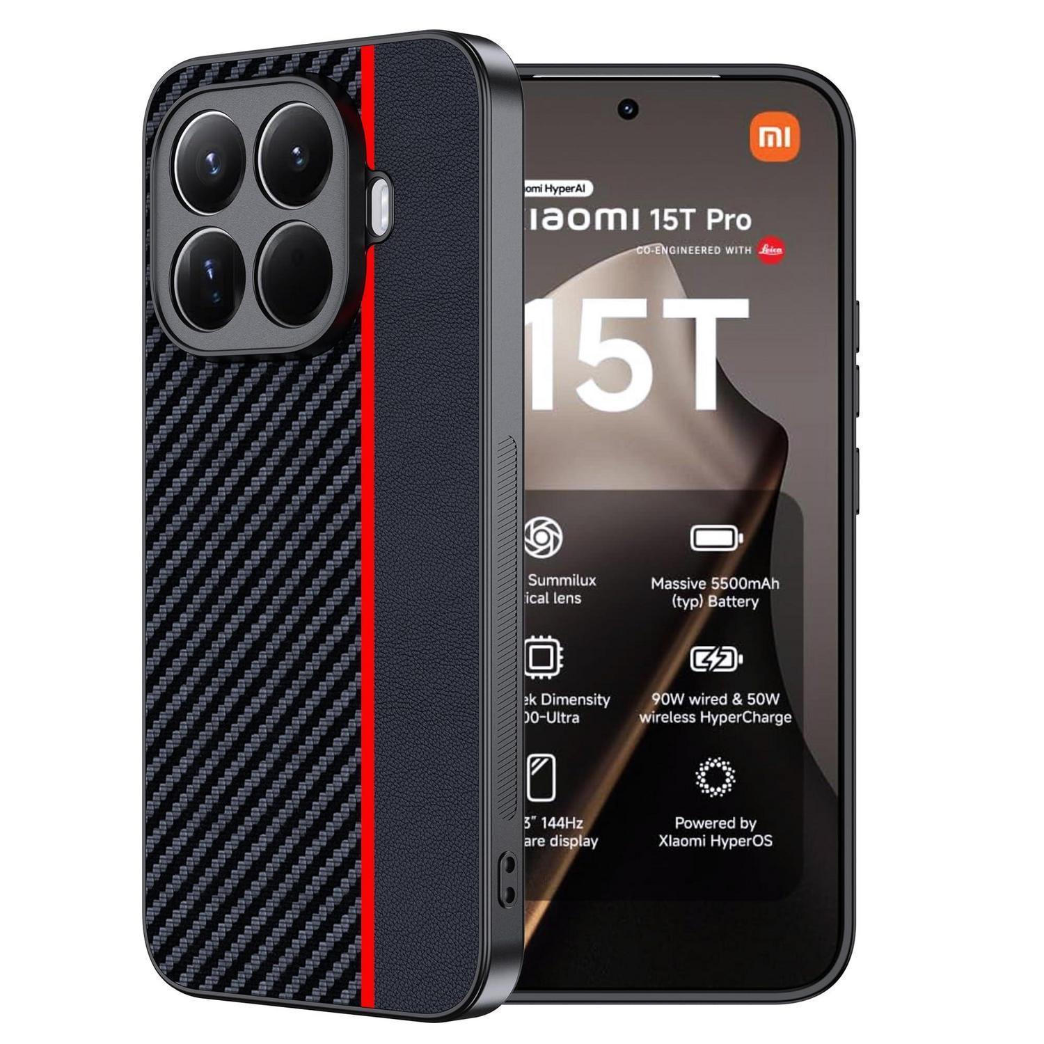 Xiaomi 15t Pro Hülle Kohlefaser – Wasserdicht & Stoßfest – Rot/schwarz