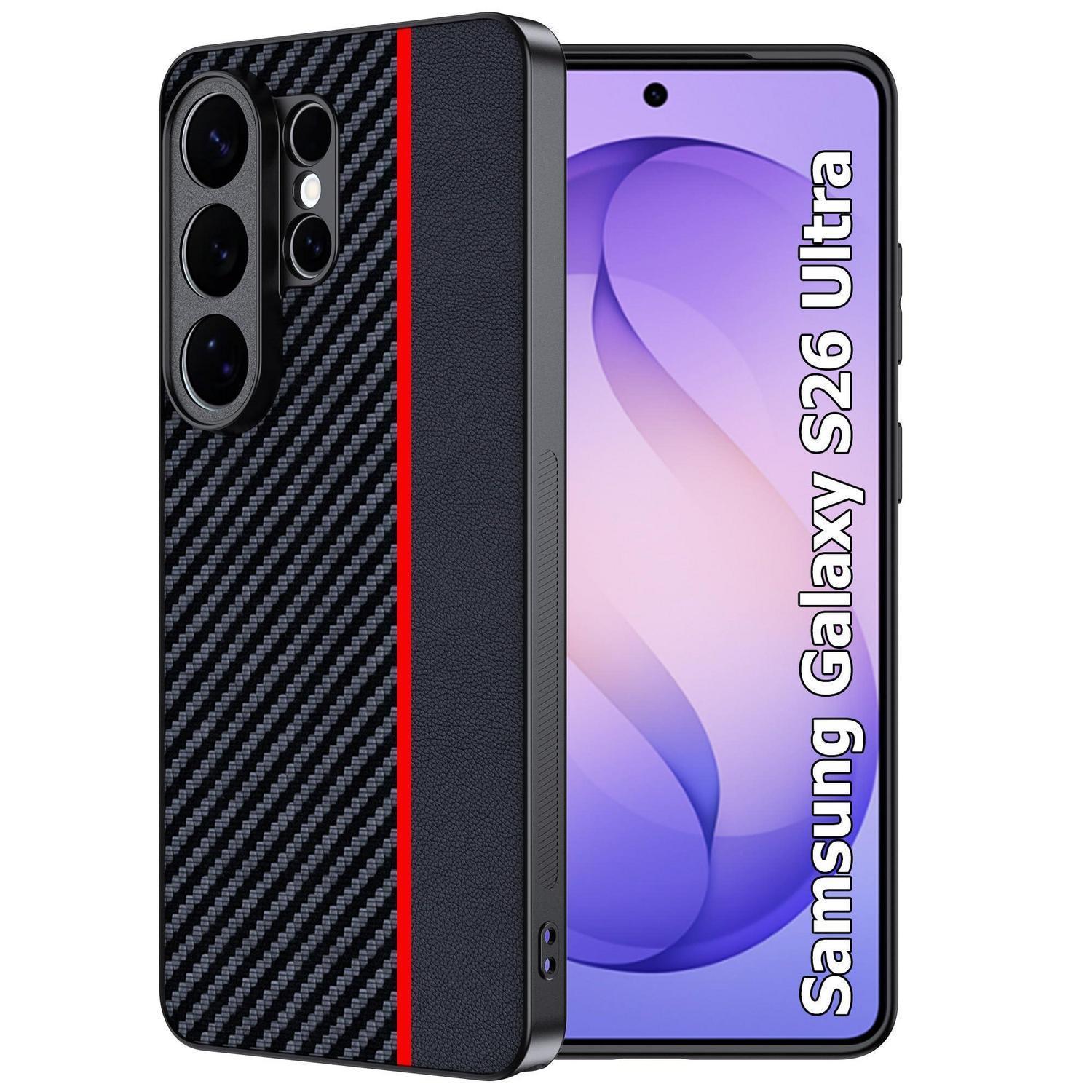 Samsung Galaxy S26 Ultra Hülle Wasserdicht Stoßfest Carbonfaser Rot Schwarz