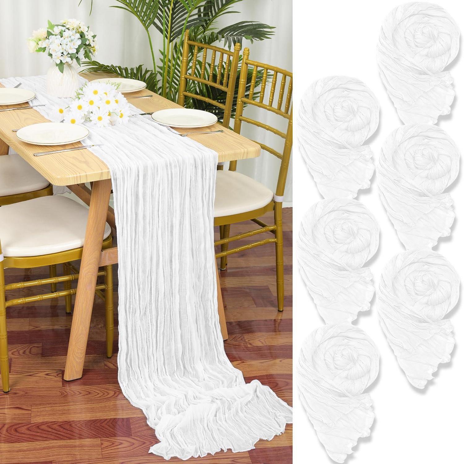 6er Pack Tischläufer Weiß 90x300cm Gaze Stoff Rustikal Boho Hochzeit Deko