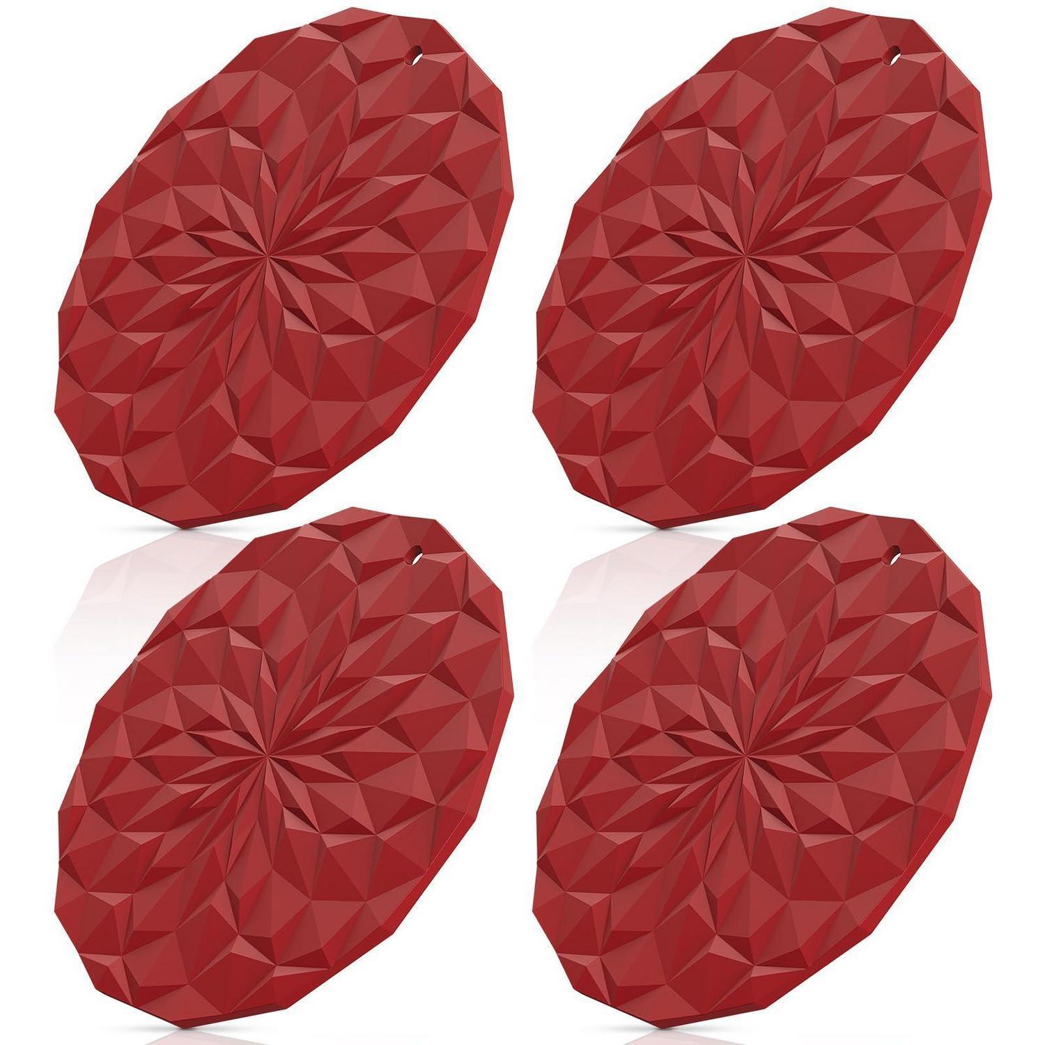Silikon-topfuntersetzer 4er-set, 18,8 Cm, Hitzebeständig, Weinrot