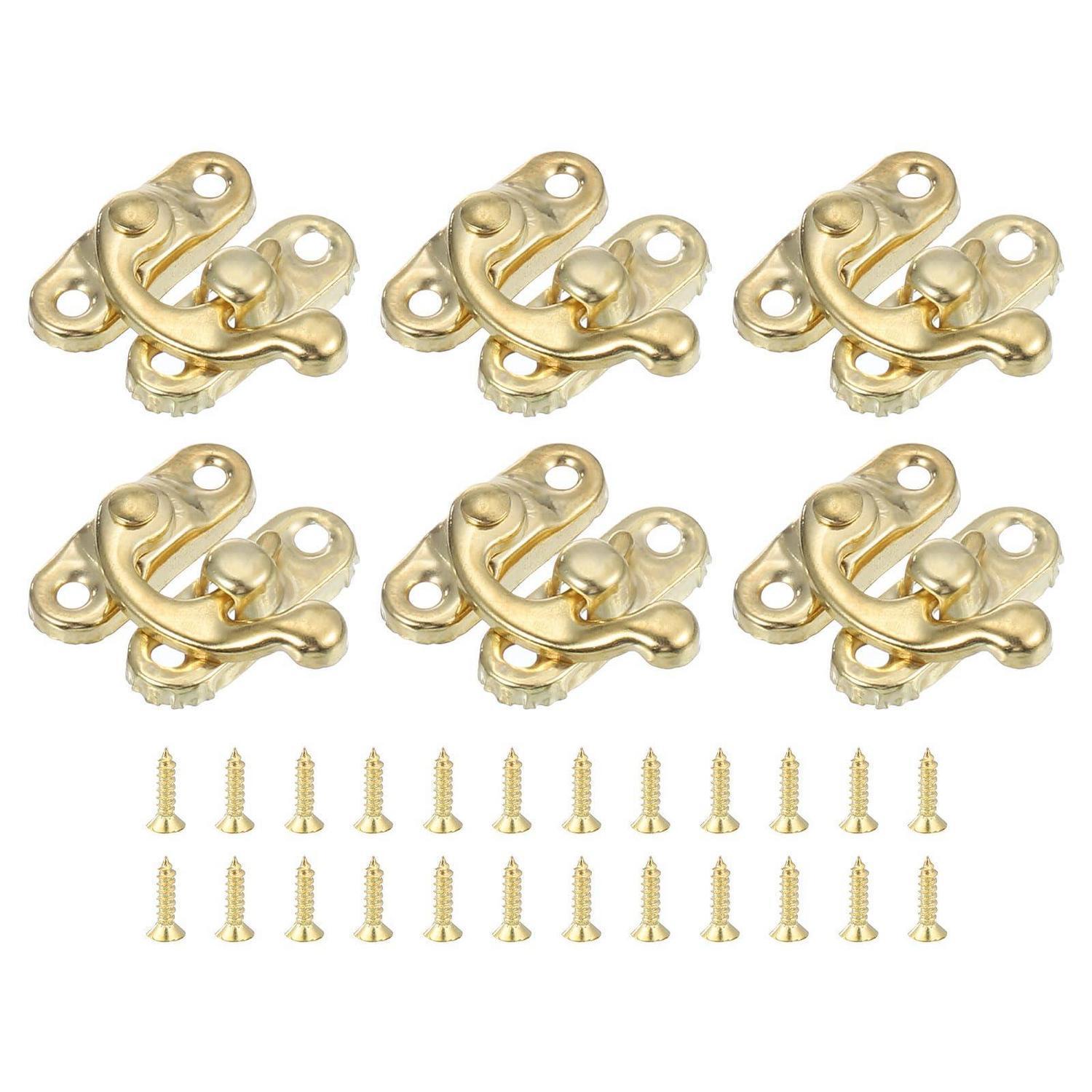 6er Set Antike Vorhängeschloss Spannverschlüsse, 23x26mm, Retro Haspel Riegel Gold