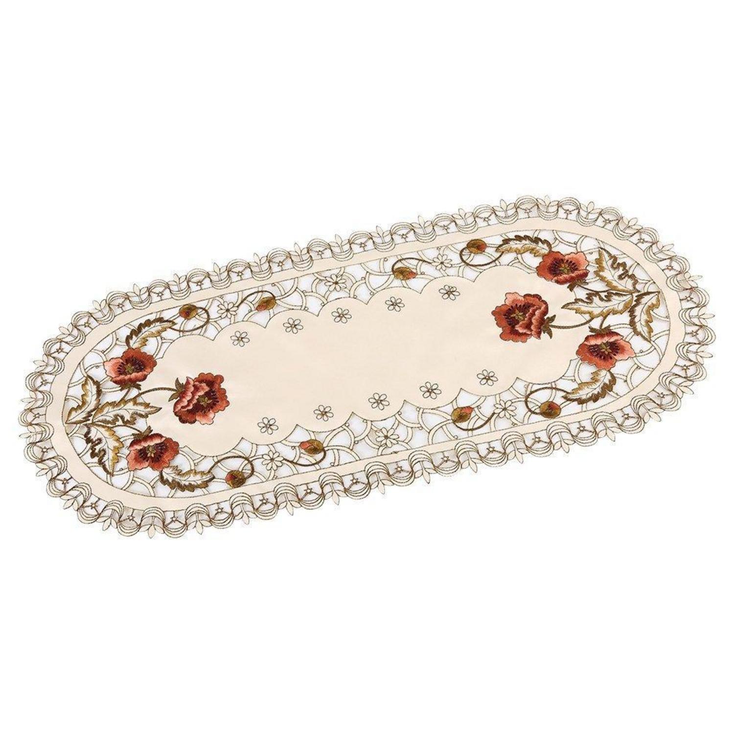 Tischläufer Oval Bestickt Mit Blumenmuster, Polyester, 39x85 Cm