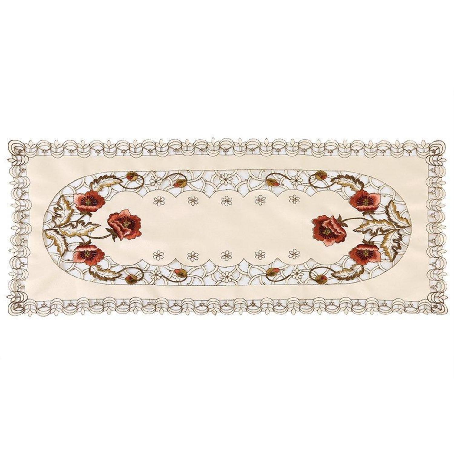 Tischläufer Mit Blumenstickerei, Oval, 85 X 39 Cm