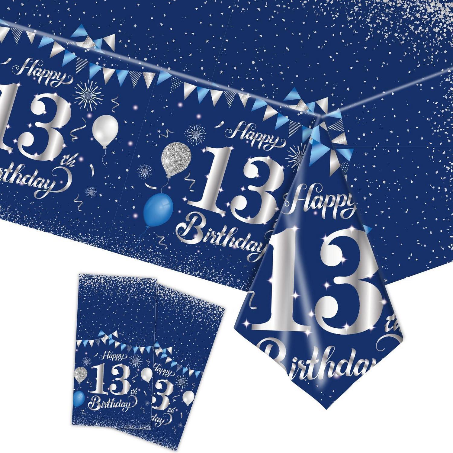 Tischdecke 13. Geburtstag Junge Mädchen, 2er Pack Marineblau Silber Einweg-tischdecke 137x274cm