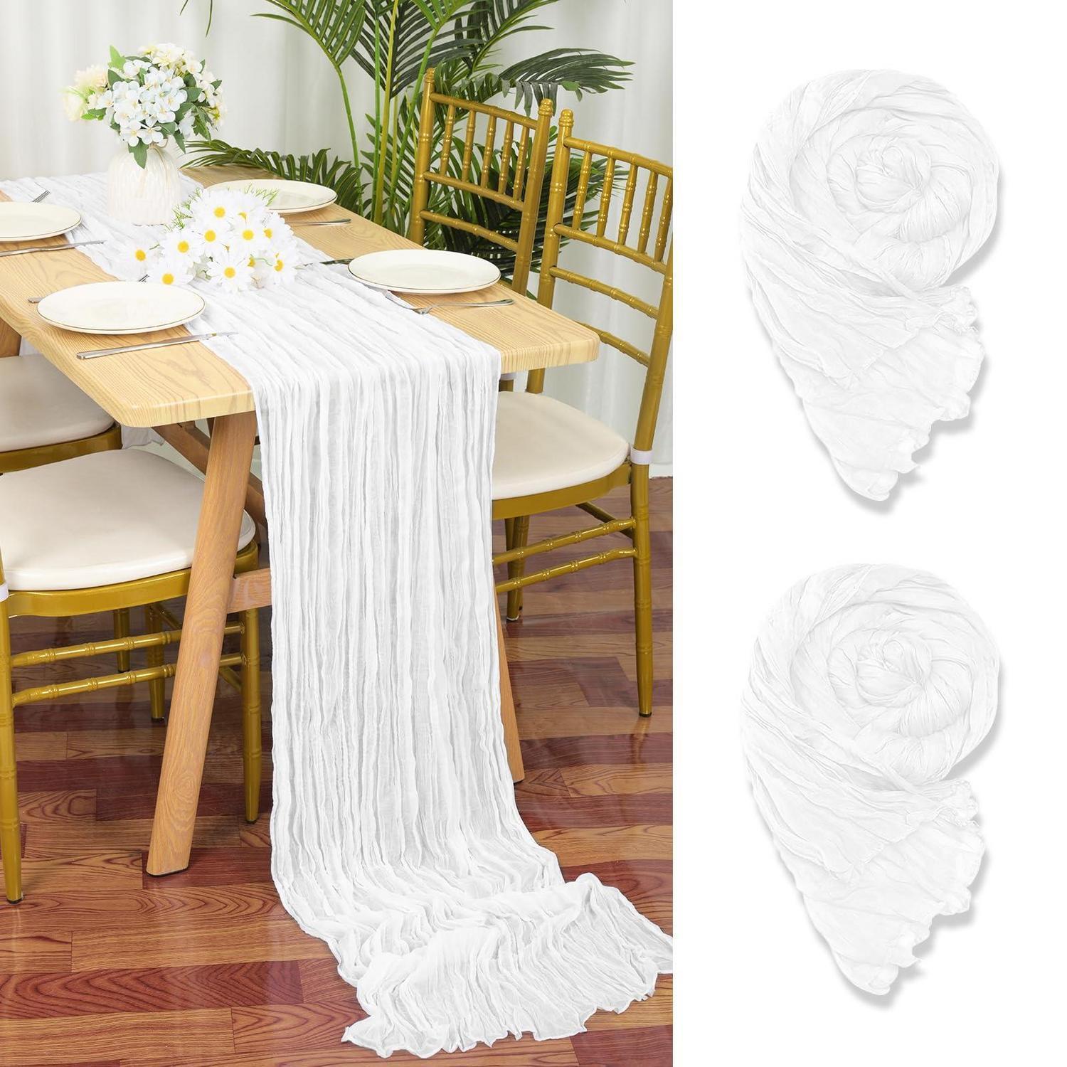 2er Set Tischläufer Weiß 55x300 Cm Gaze Stoff Rustikal Boho Hochzeit Deko