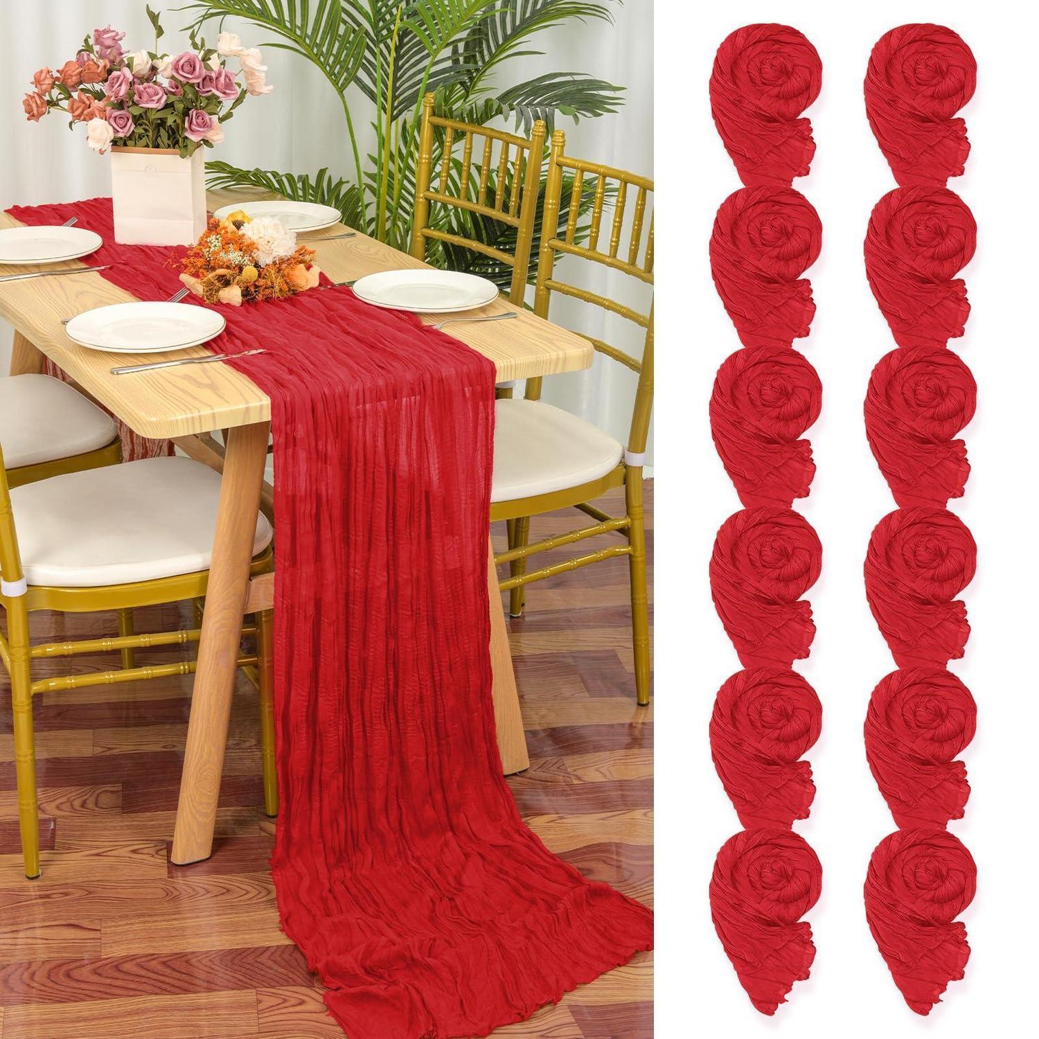 12x Tischläufer Rot 55x300cm Gaze Stoff Rustikal Boho Hochzeit Deko