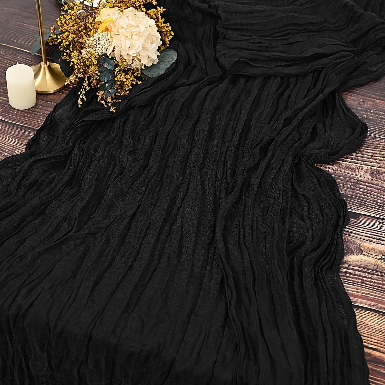 2er Set Tischläufer Schwarz 90x300cm Gaze Stoff Rustikal Boho Hochzeit Deko