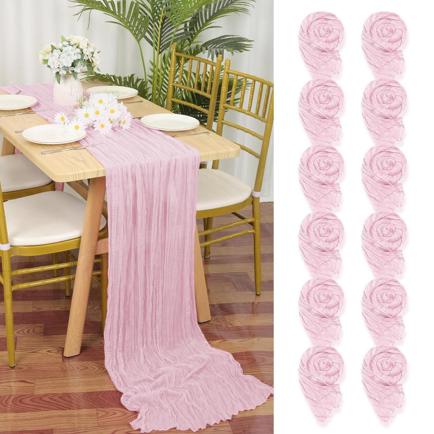 12x Tischläufer Gaze Rosa 55x300cm Boho Rustikal Für Hochzeit & Party