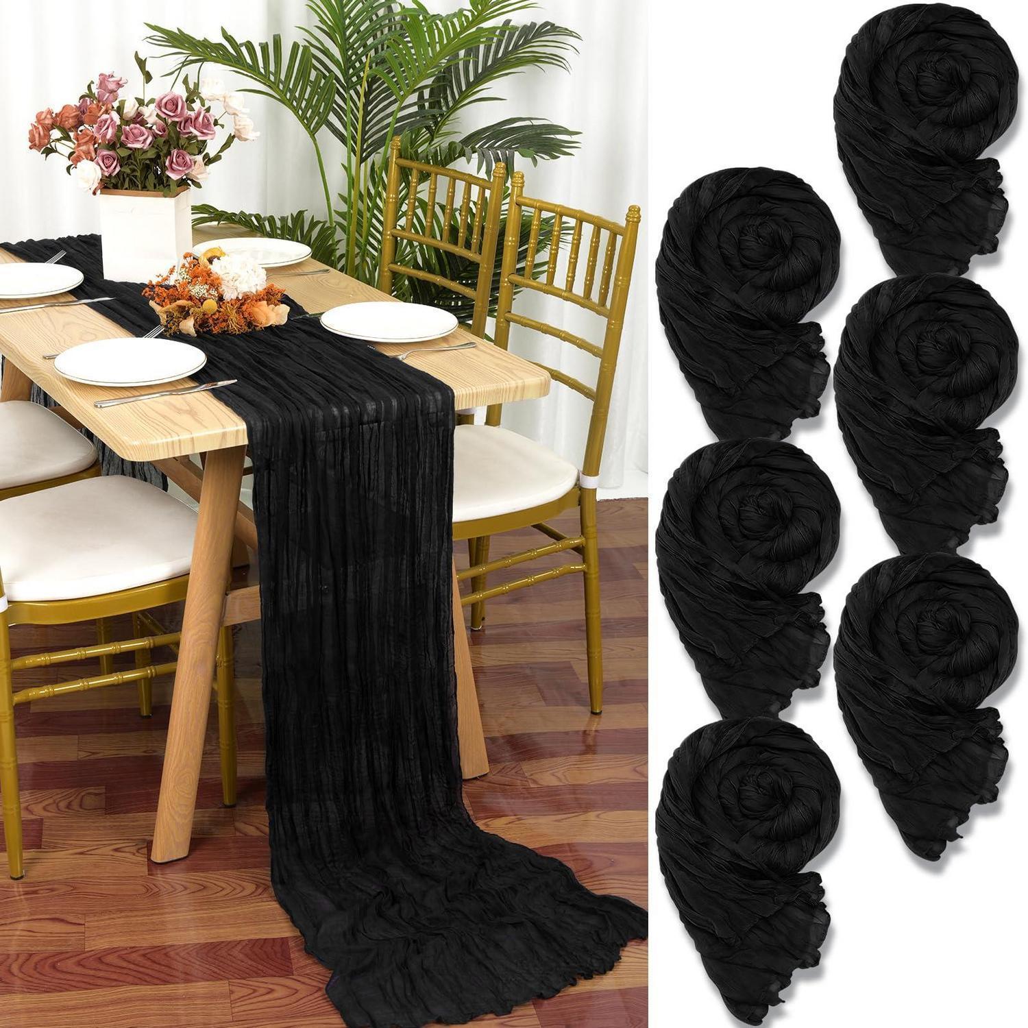 6er Set Tischläufer Schwarz 55x300 Cm Baumwollgaze Mit Falten
