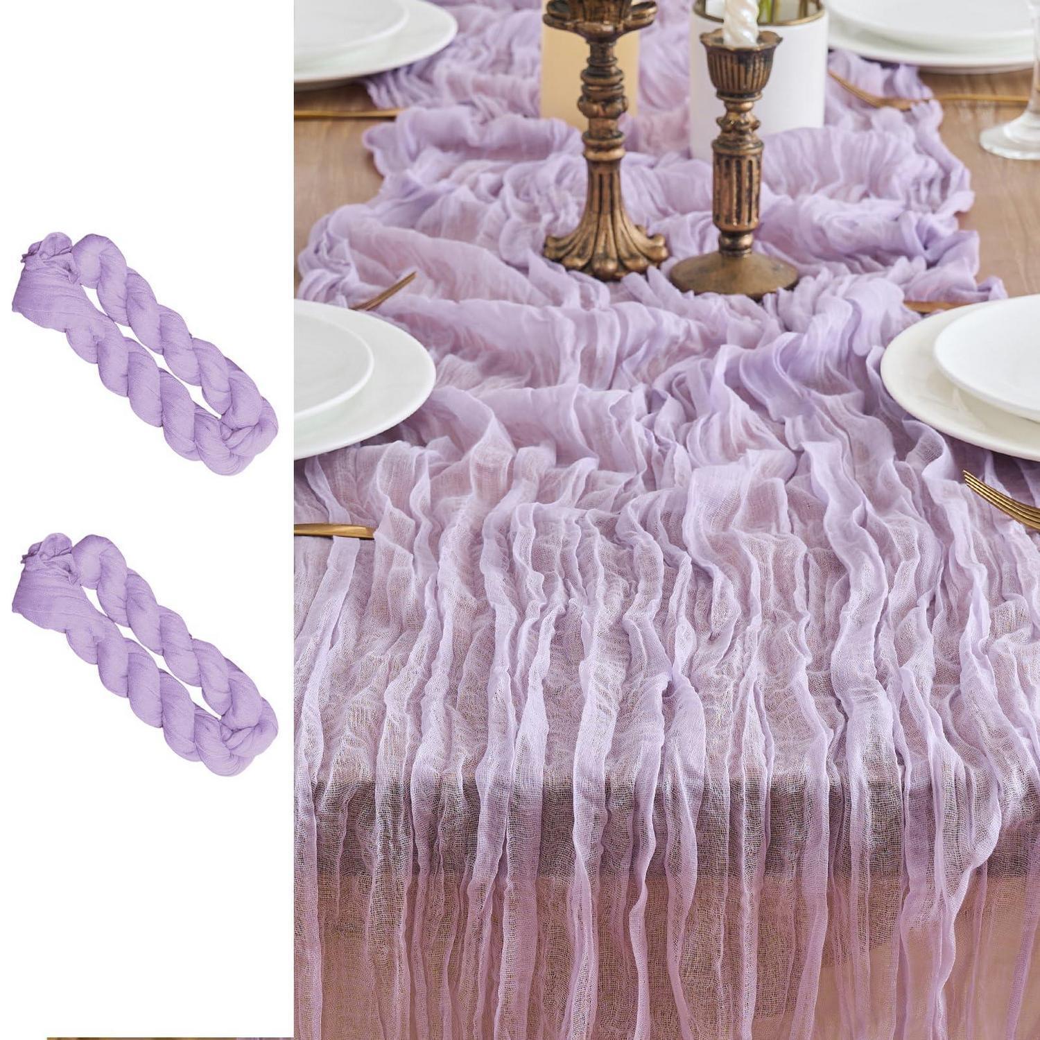 2er Set Tischläufer Gaze Stoff 90x300cm Hellviolett Für Hochzeiten & Deko