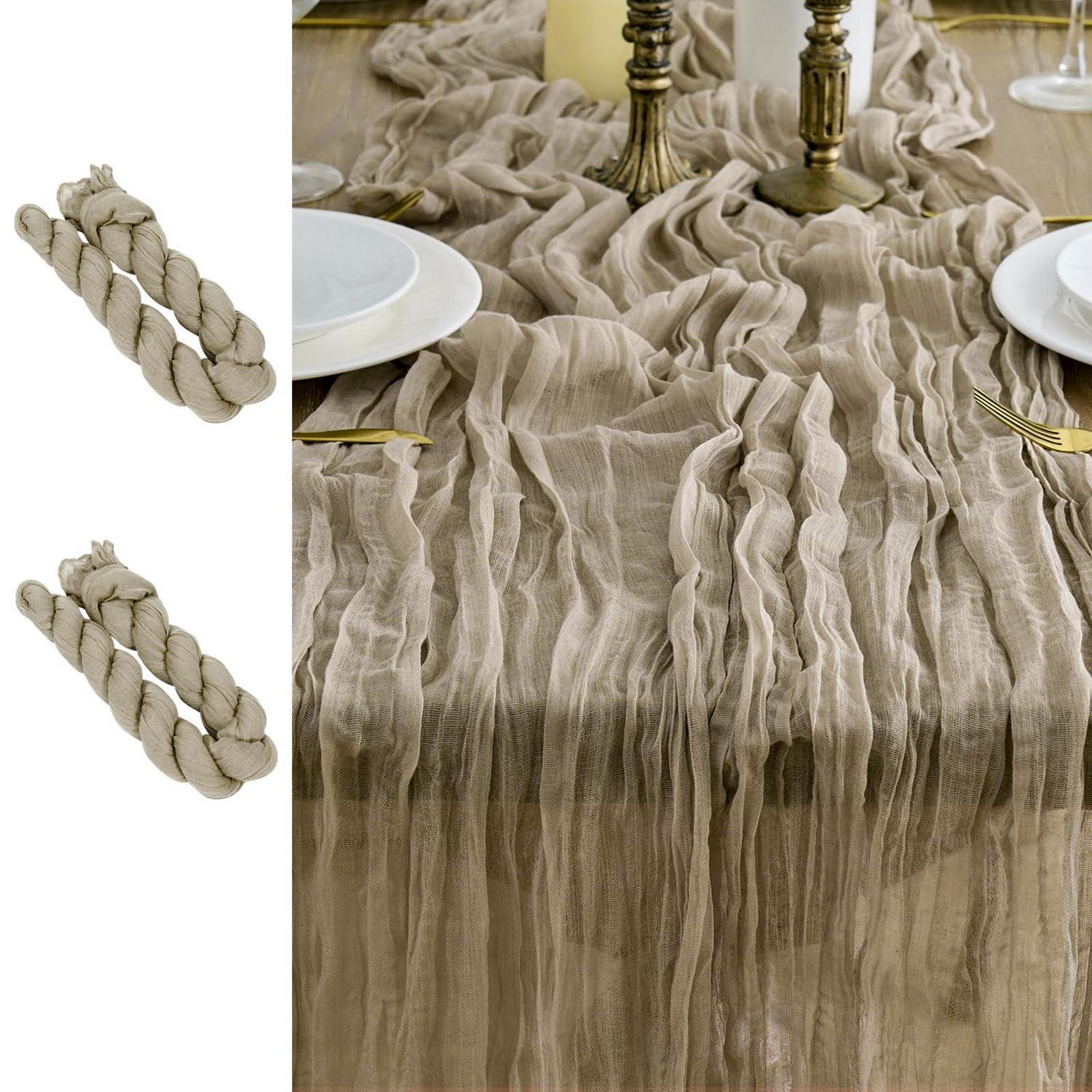 2er Set Tischläufer Gaze Stoff 90x300cm Braun Boho Rustikal Für Deko