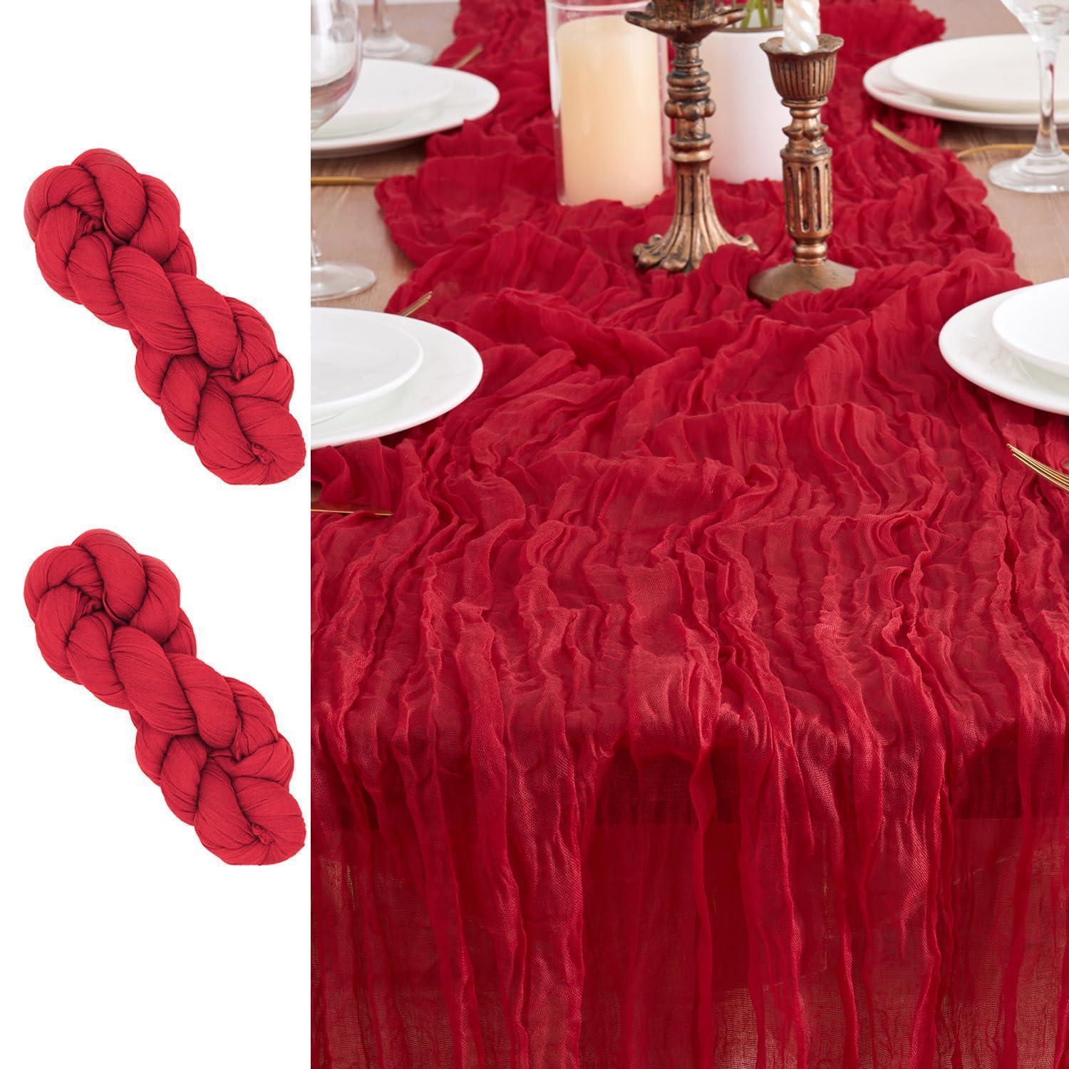 2er Set Tischläufer Gaze Stoff Rot 90x300 Cm Für Hochzeiten & Deko